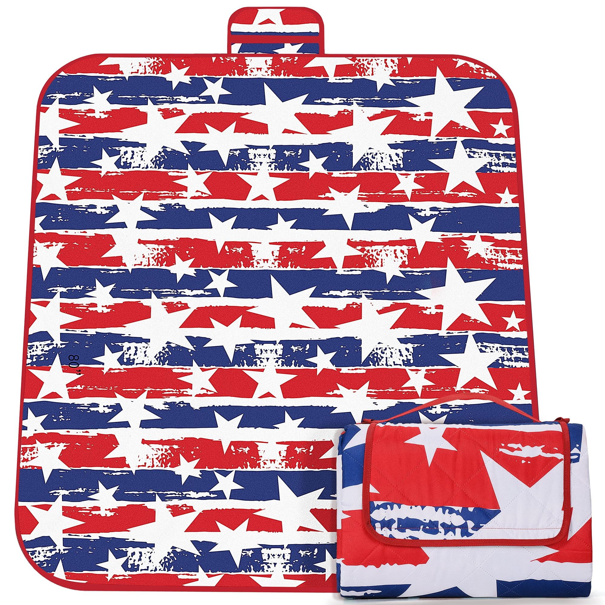 Tirrinia Picnic Blanket Extra Large Waterproof Lightweight Portable Outdoor Mat for Family Camping, Travel, Park, Beach, Hiking, Stadium, Concerts ( Striped Print, 70''X80'') - Machine Washable