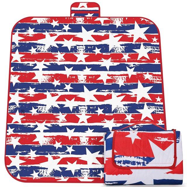 Tirrinia Picnic Blanket Extra Large Waterproof Lightweight Portable Outdoor Mat for Family Camping, Travel, Park, Beach, Hiking, Stadium, Concerts ( Striped Print, 70''X80'') - Machine Washable