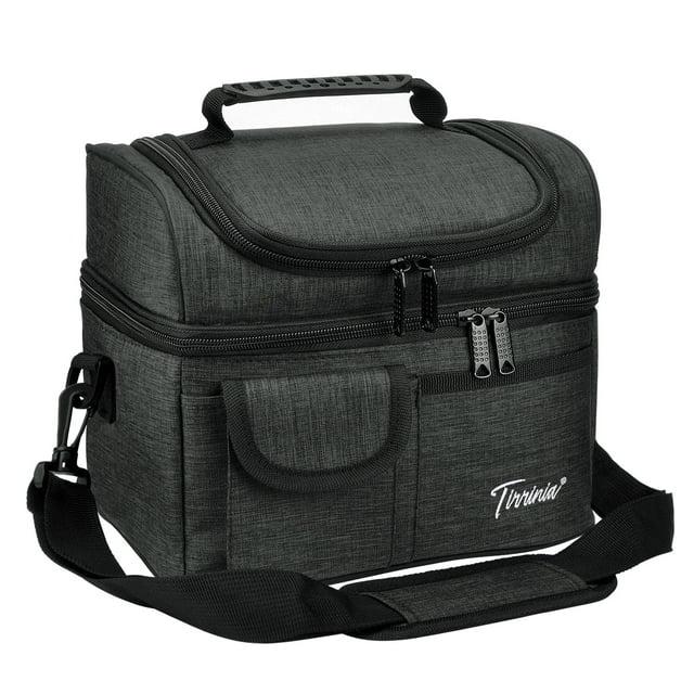 Tirrinia Dual Compartment Lunch Bag with Shoulder Strap for Adults, Large Lunch Bags, Insulated Leakproof Thermal Lunch Totes, Charcoal