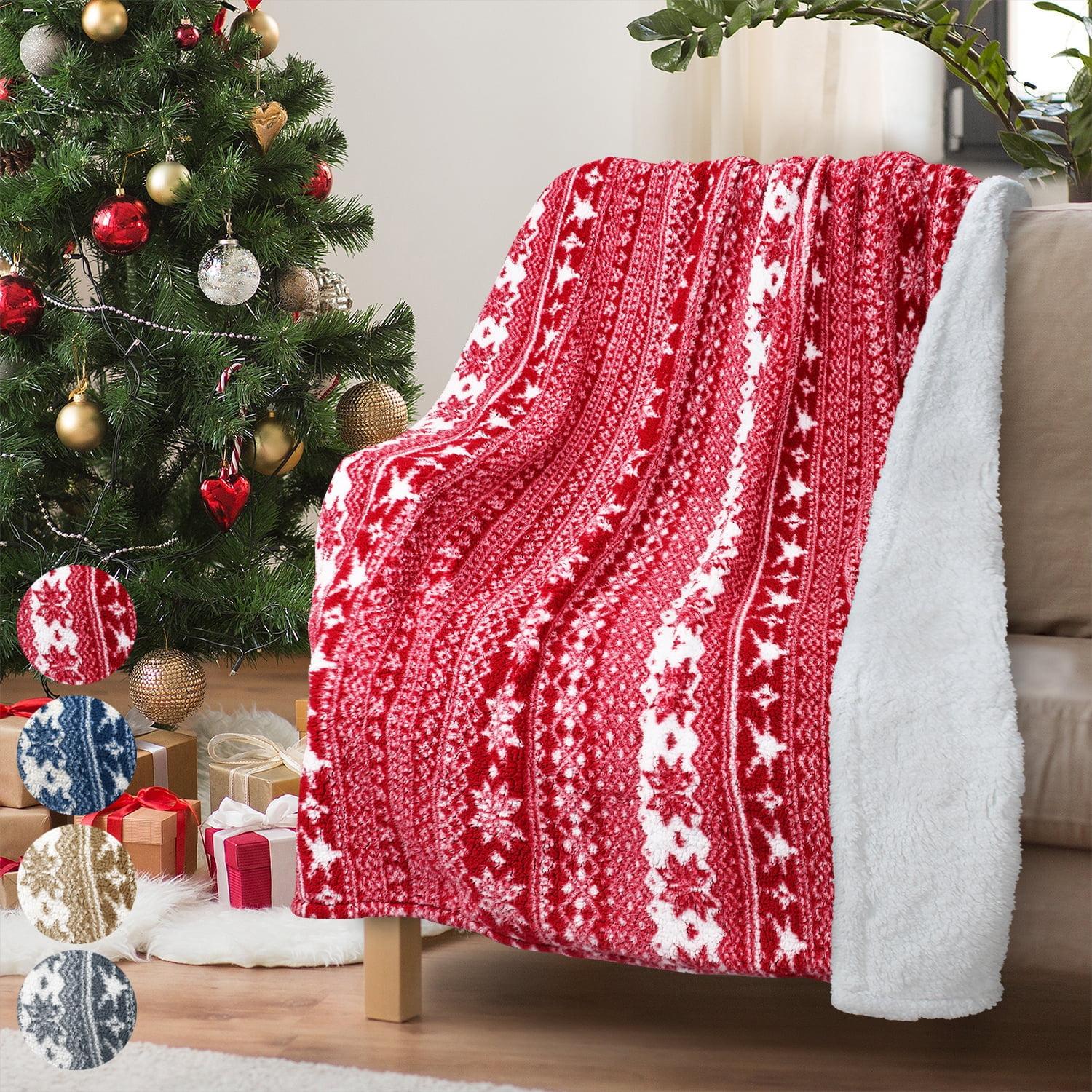 Tirrinia Christmas Throw Fleece Blanket 50" x 60" Snowflake Pattern, Super Soft Fluffy Throw TV Blanket Decorative Blanket for Bed Couch Holidays