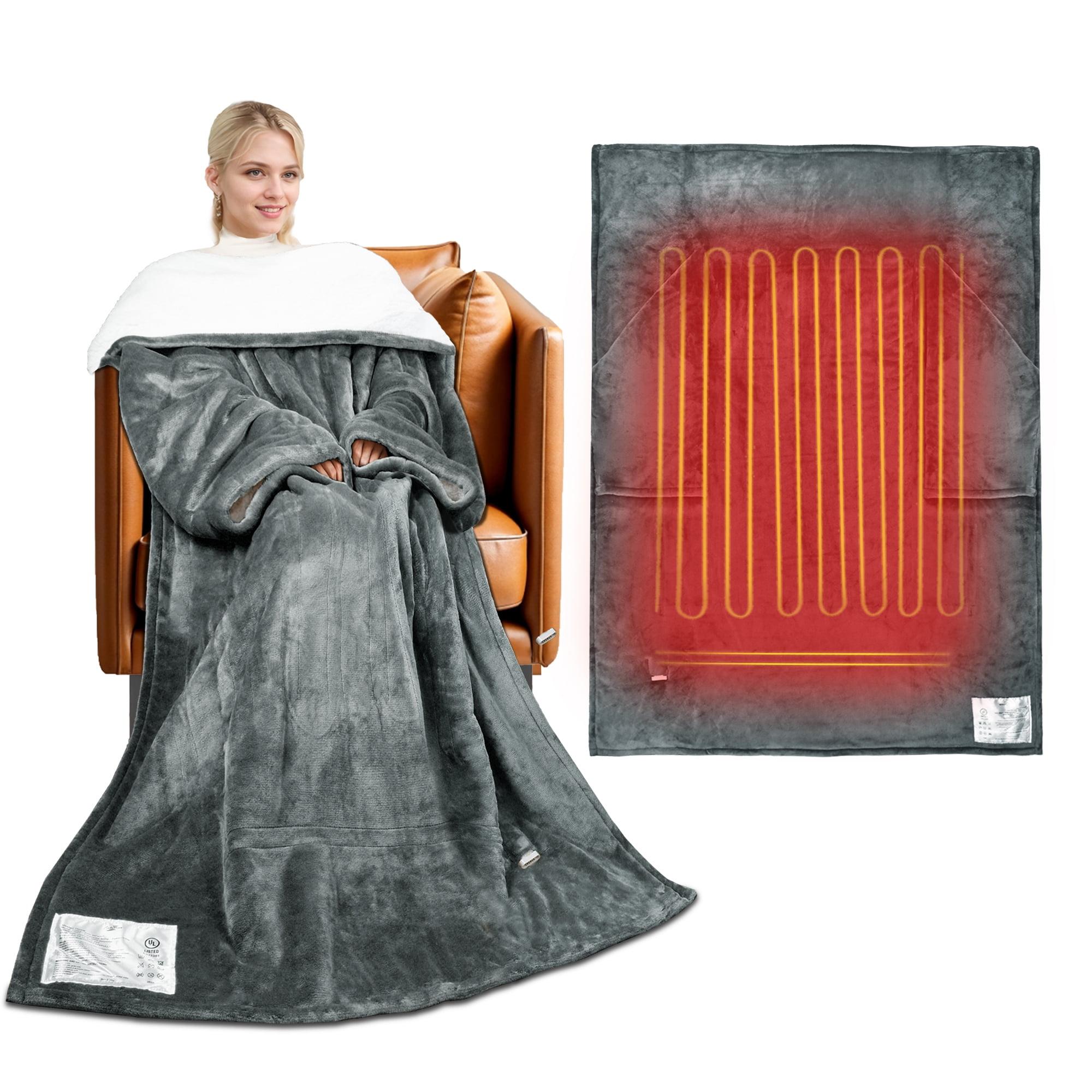 Tirrinia Heated Blanket, Wearable Electric Blanket, Plush Fleece Heating Blanket, Electric Throw Blanket for 5 Heating Levels, Winter Gifts, Gray