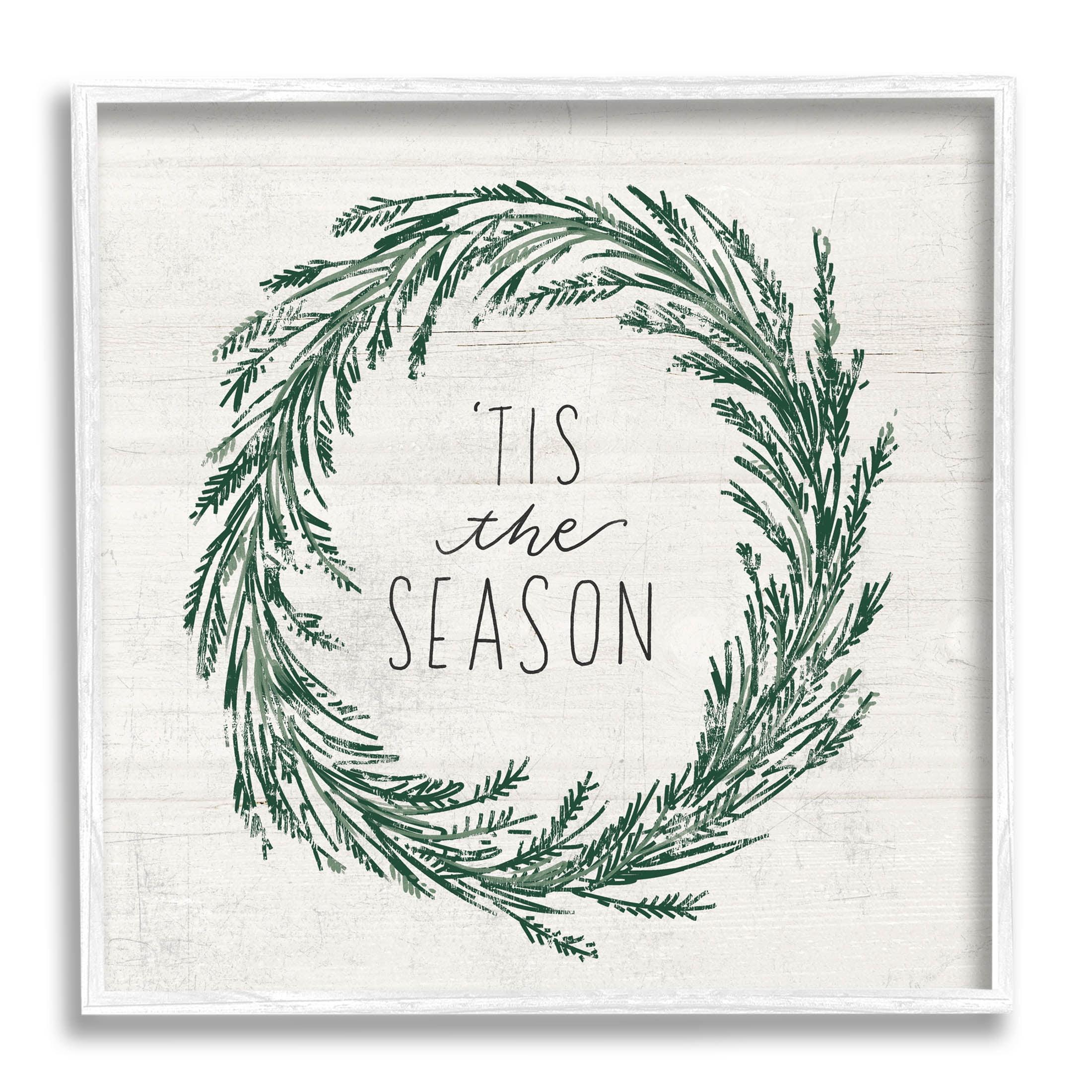 Tis The Season Holiday Wreath White Framed Canvas Print