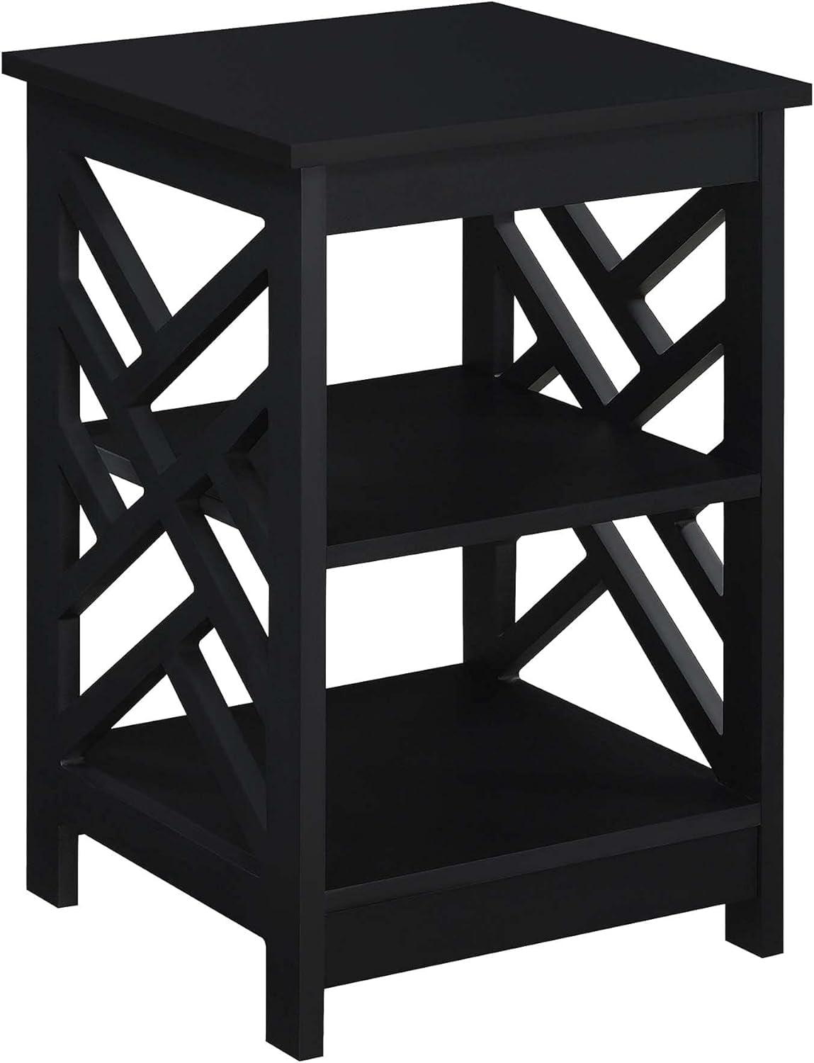 Titan Sleek Black Rectangular End Table with Storage Shelves