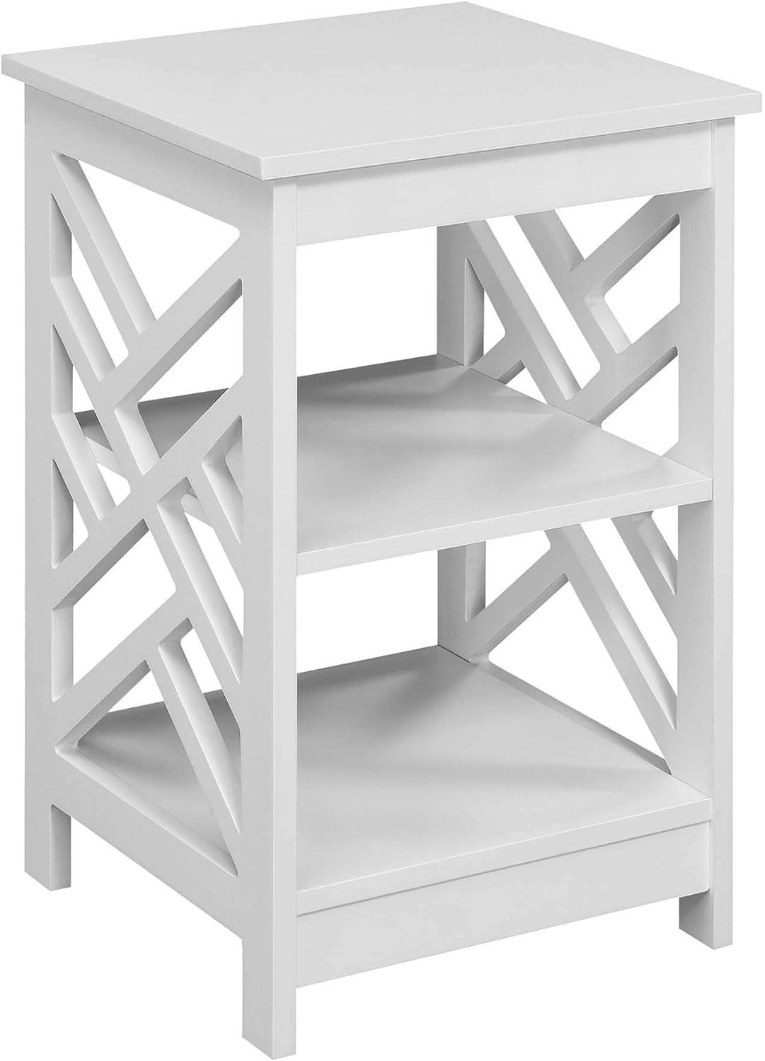 Sleek White MDF Titan Geometric End Table with Storage Shelves