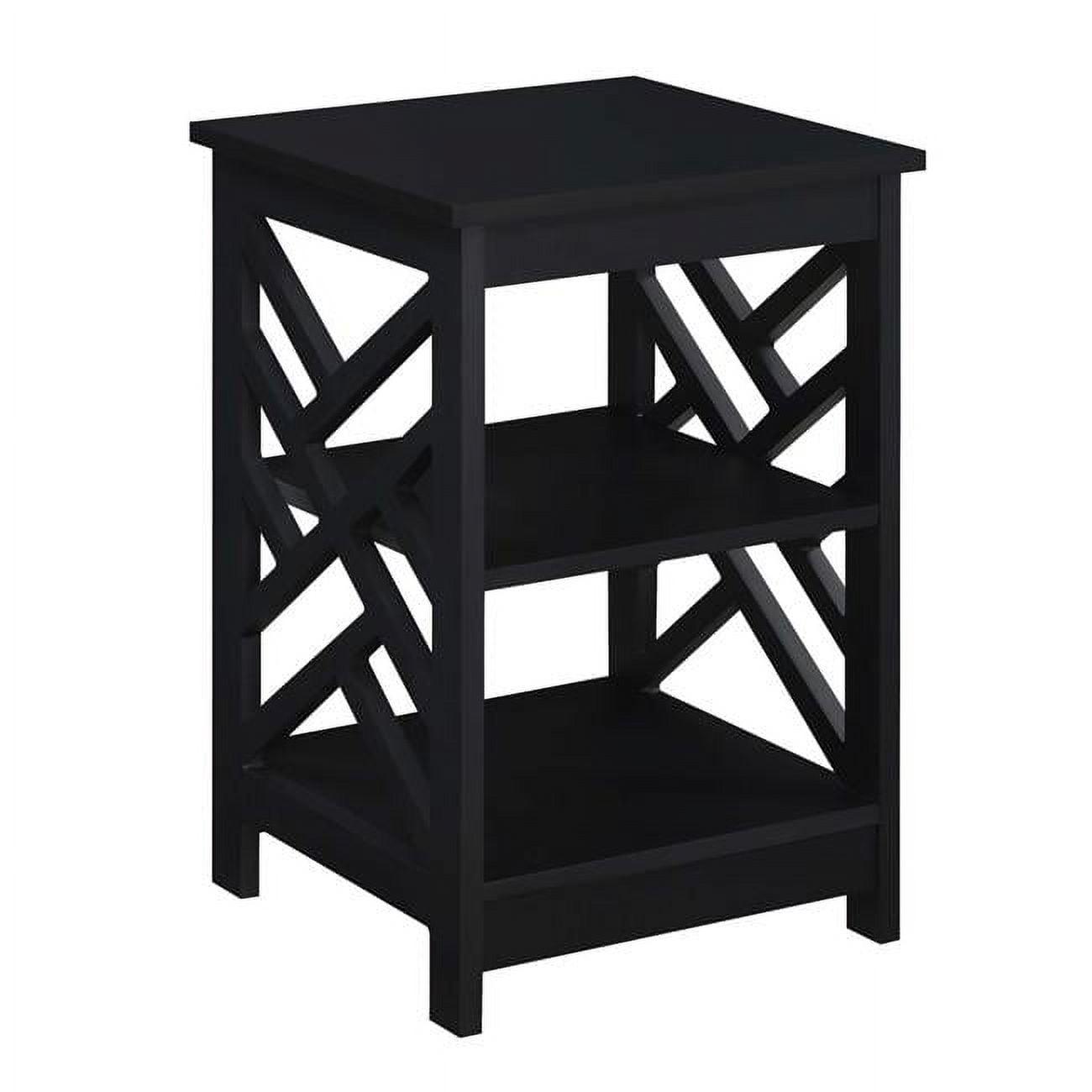 Titan Sleek Black Rectangular End Table with Storage Shelves