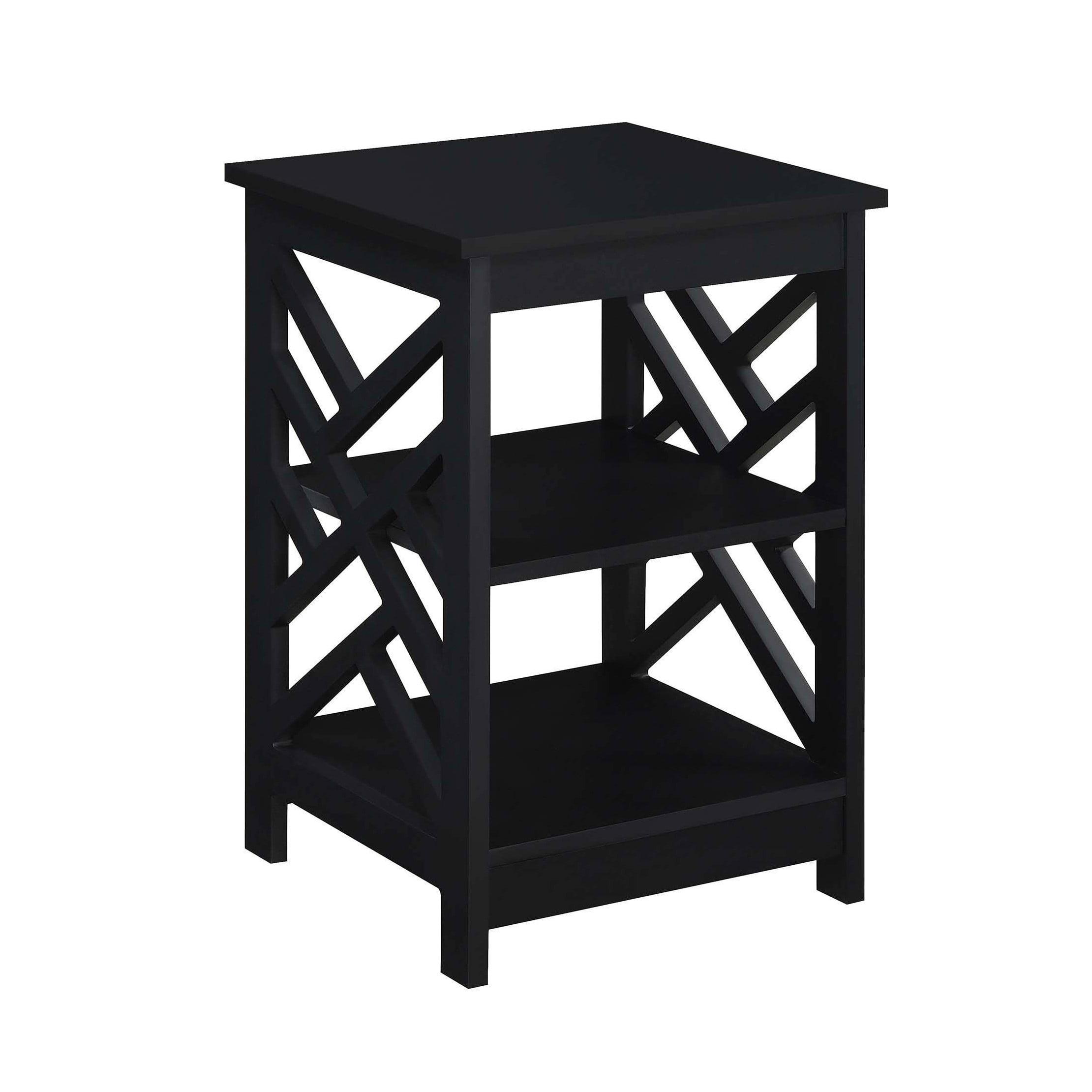 Titan Sleek Black Rectangular End Table with Storage Shelves