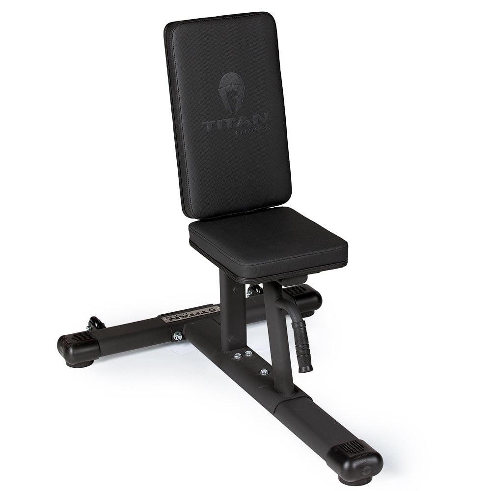 Titan Fitness Seated Stationary Bench, Rated 330 LB, Ergonomic Angled Back, Comfortable HeftyGrip Padding, Front Handle, Rear Wheels for Easy Transport, Utility Upright Weight Bench