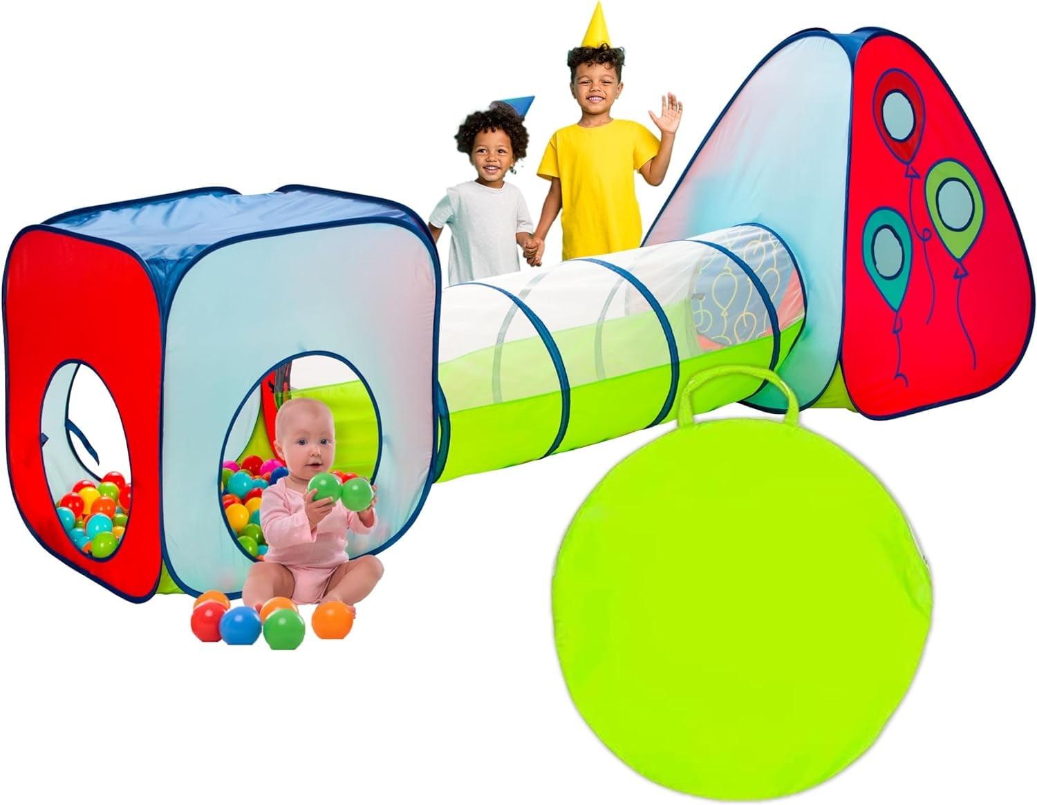 Vibrant 3-Piece Kids Play Tent with Tunnel and Ball Pit