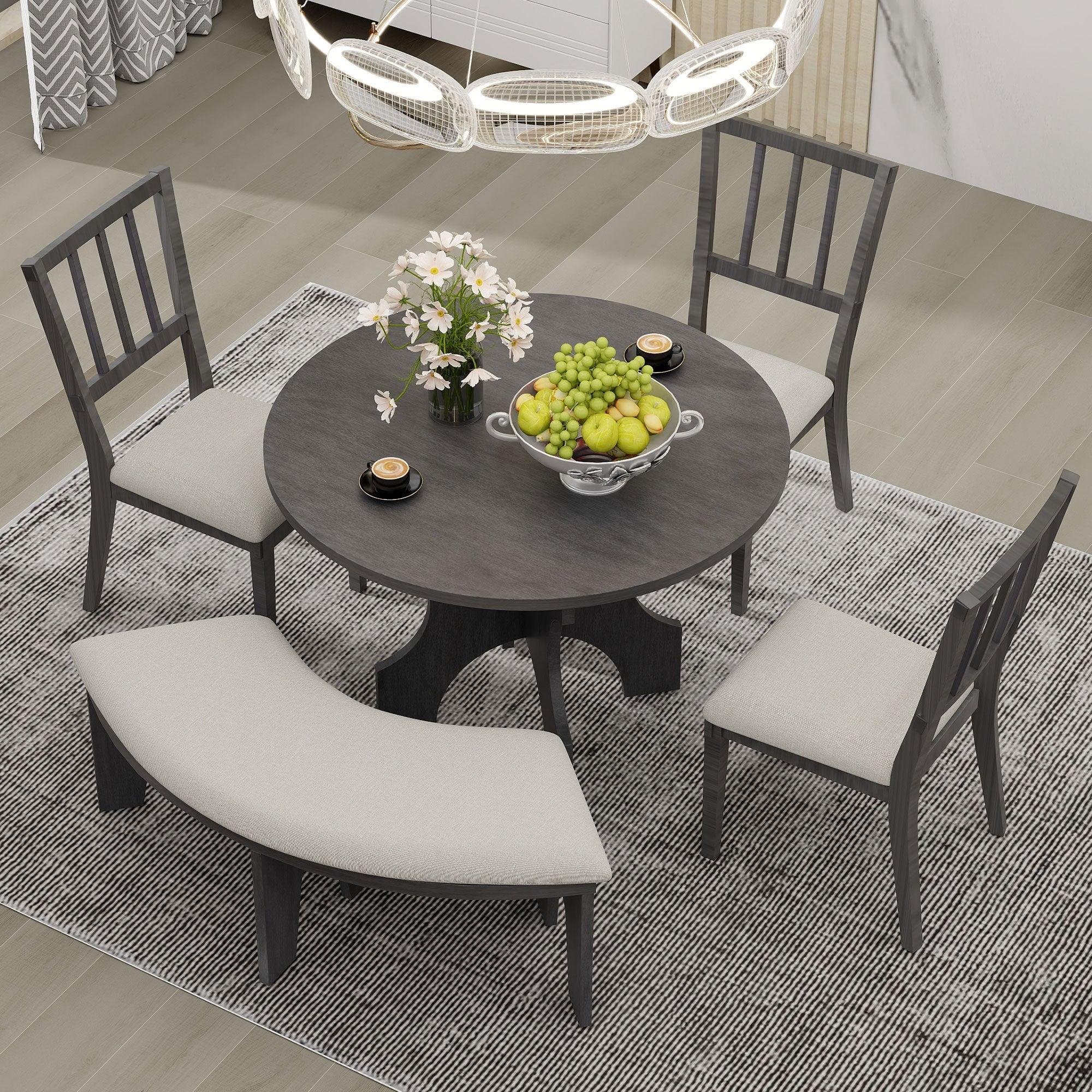 Gray Rubber Wood Round Bistro Dining Set with 4 Chairs