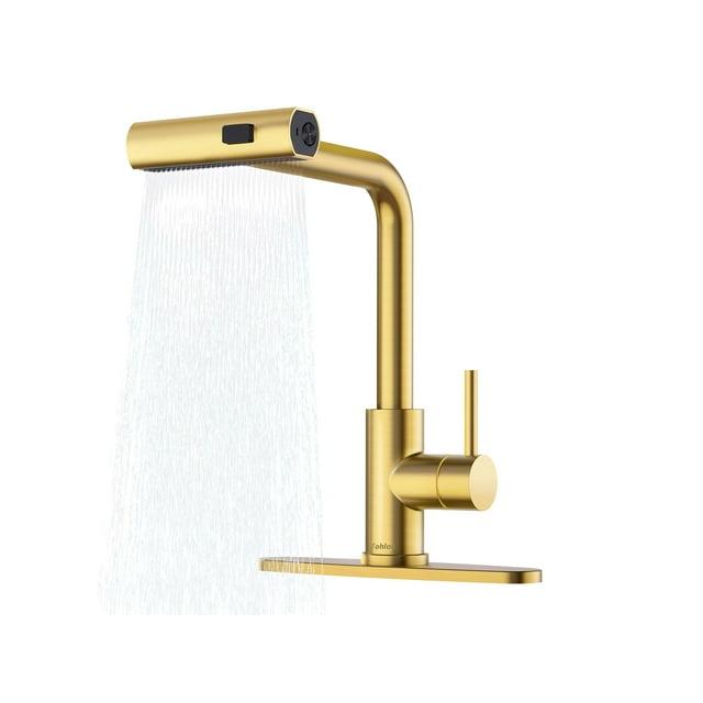 Waterfall Kitchen Faucet with Pull Down Sprayer, Stainless Kitchen Faucet with Sprayer 3 Modes