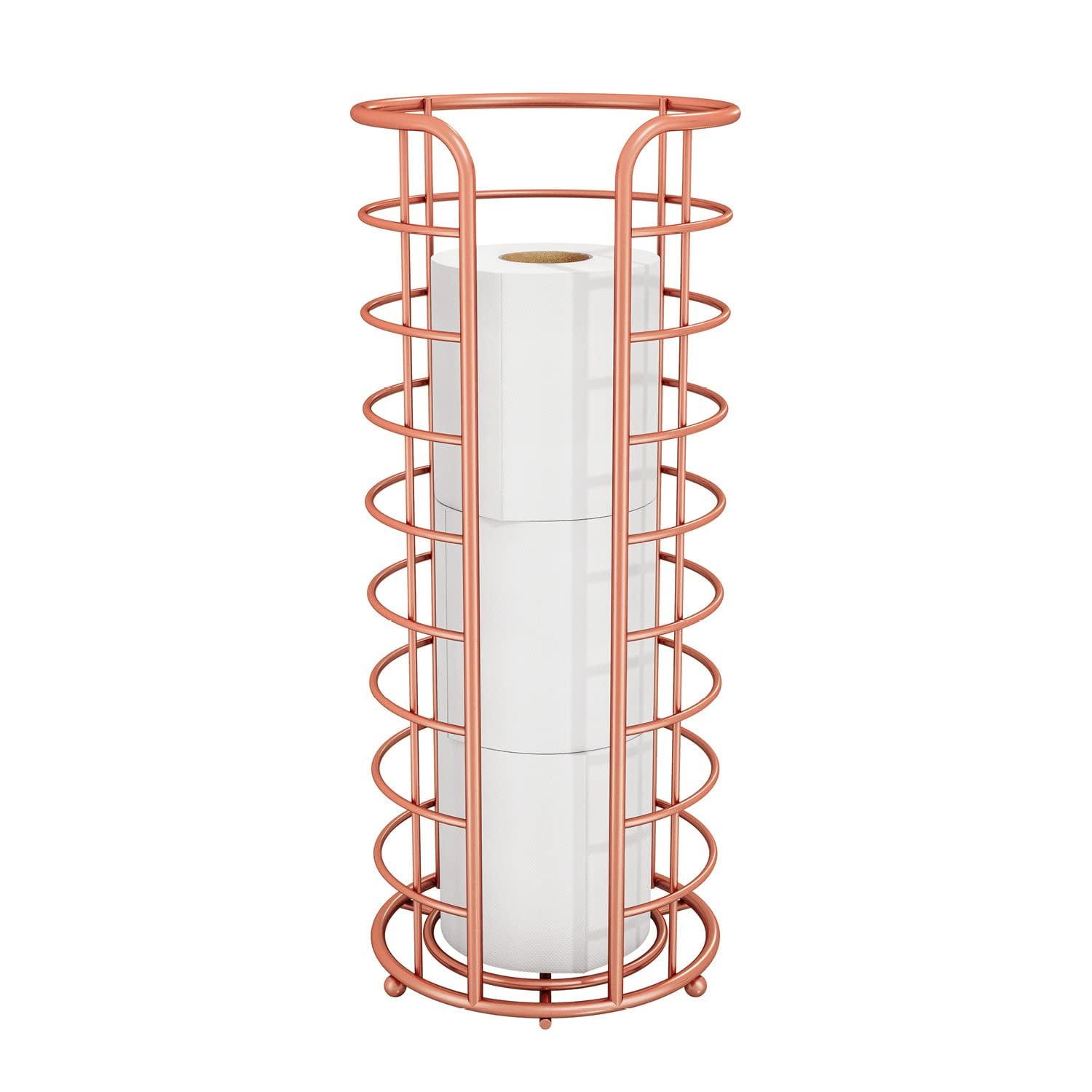 Rose Gold Wire Freestanding Round Toilet Paper Holder Stand