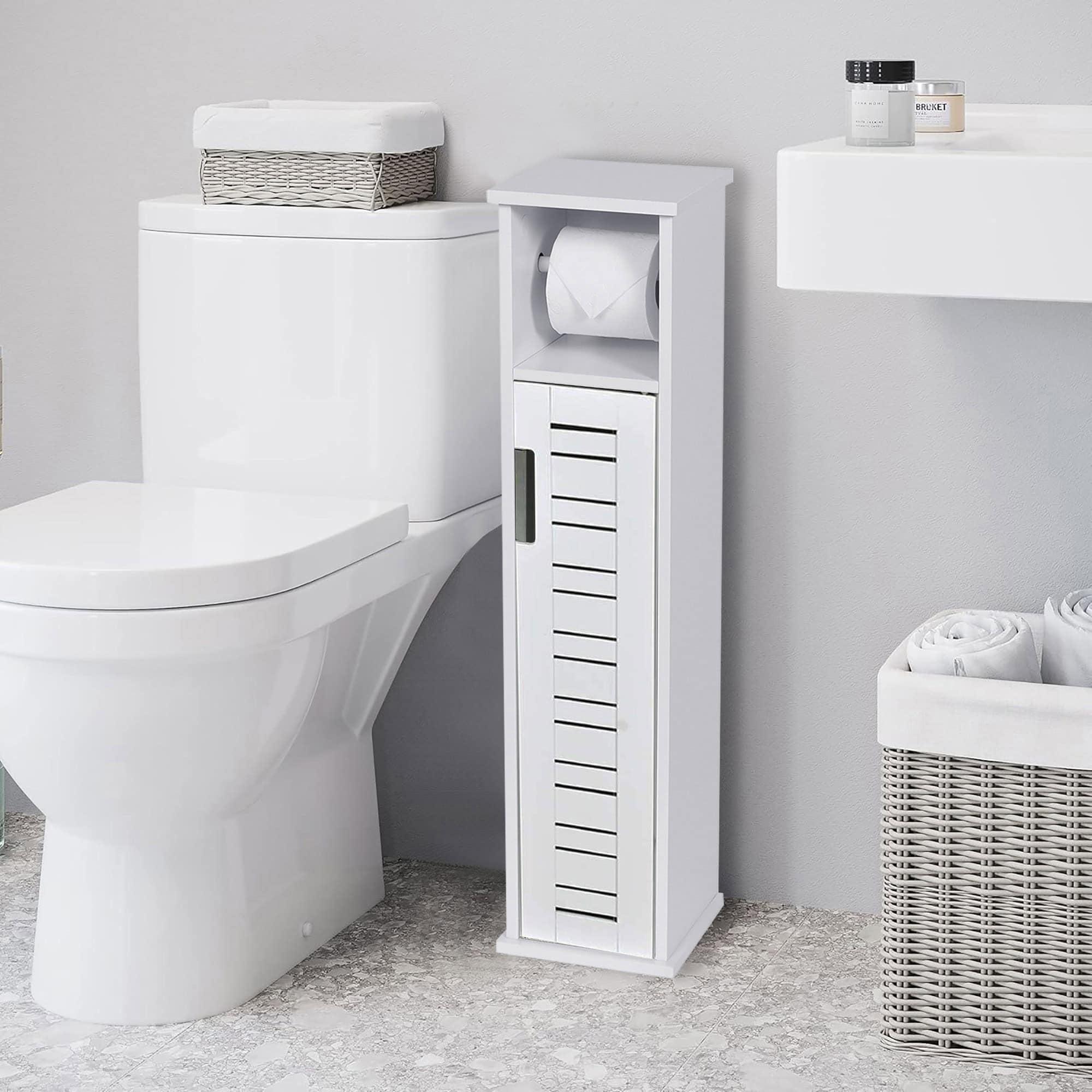 White MDF Slim Bathroom Toilet Paper Holder Cabinet