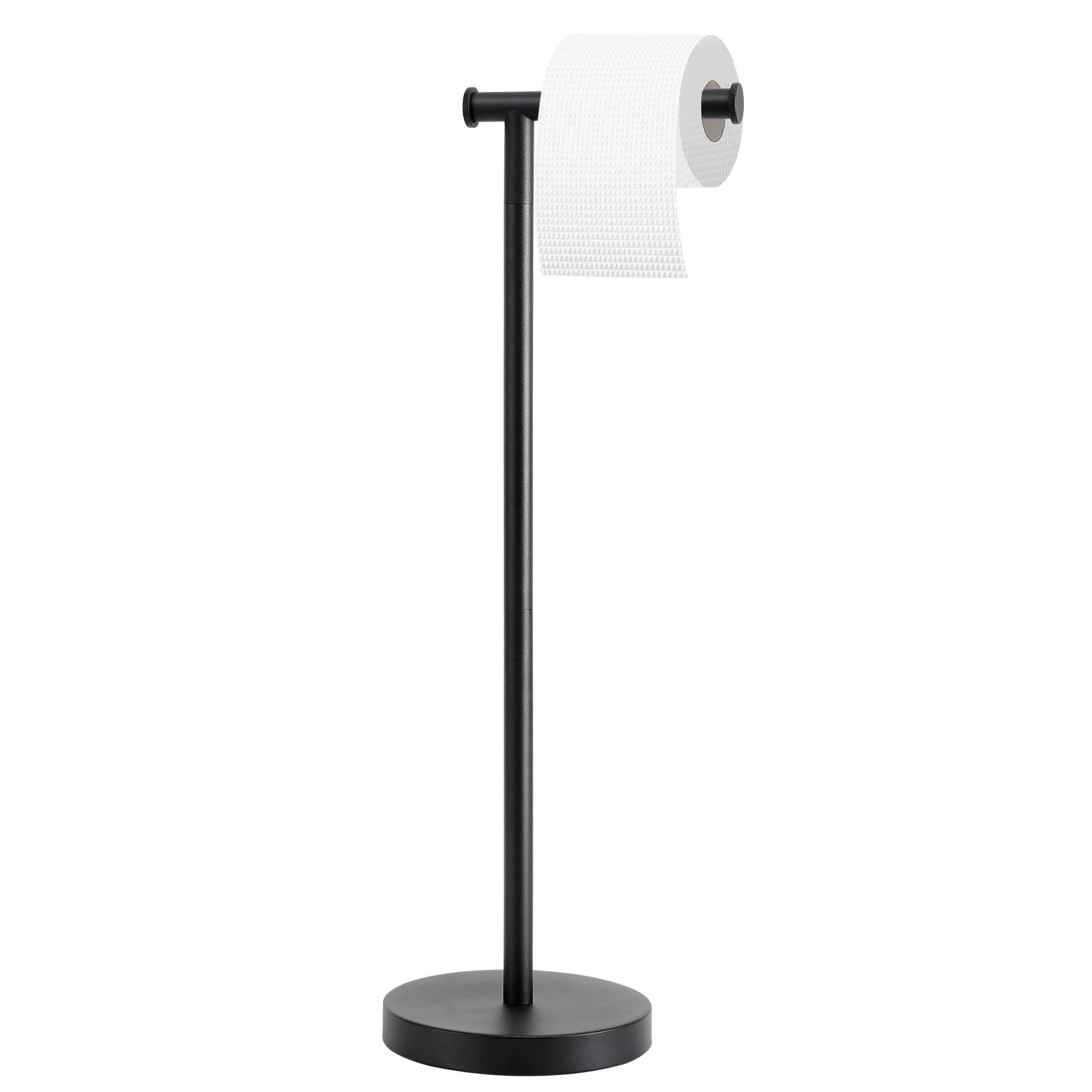 KeesonKimi  Free Standing Toilet Paper Holder Stand, Black Toilet Paper Holder Stainless Steel Rustproof Tissue Roll Holder Floor Stand Storage for Bathroom