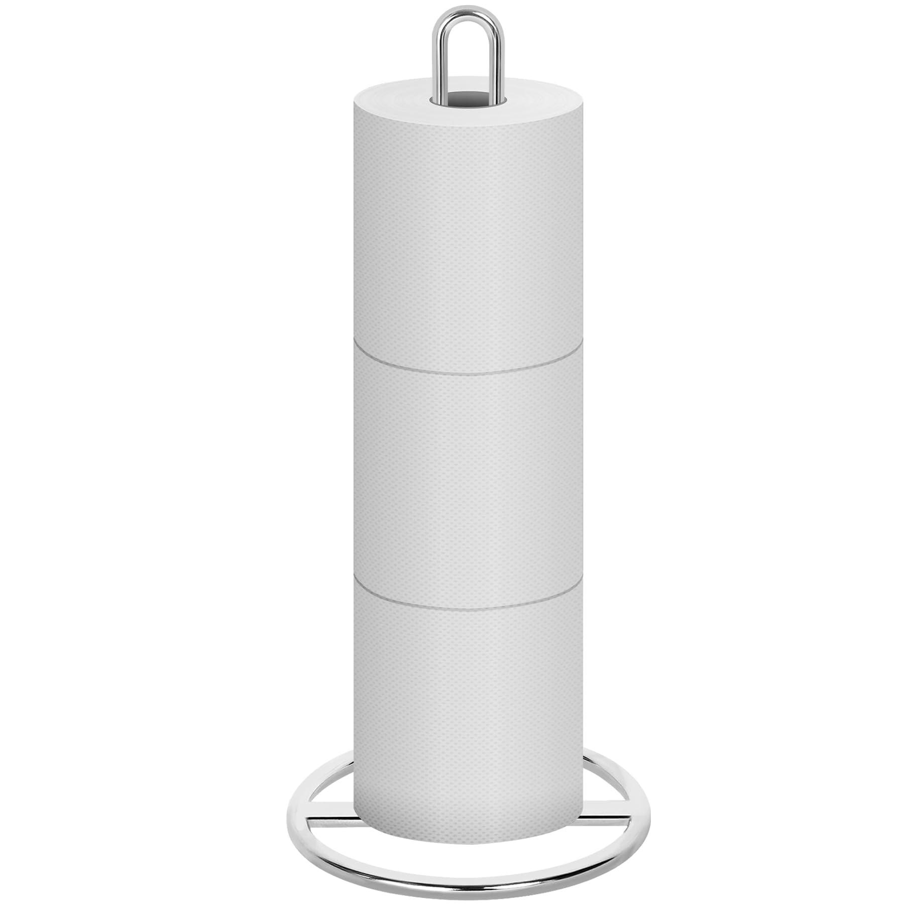 Silver Freestanding Steel Toilet Paper Holder with Raised Base