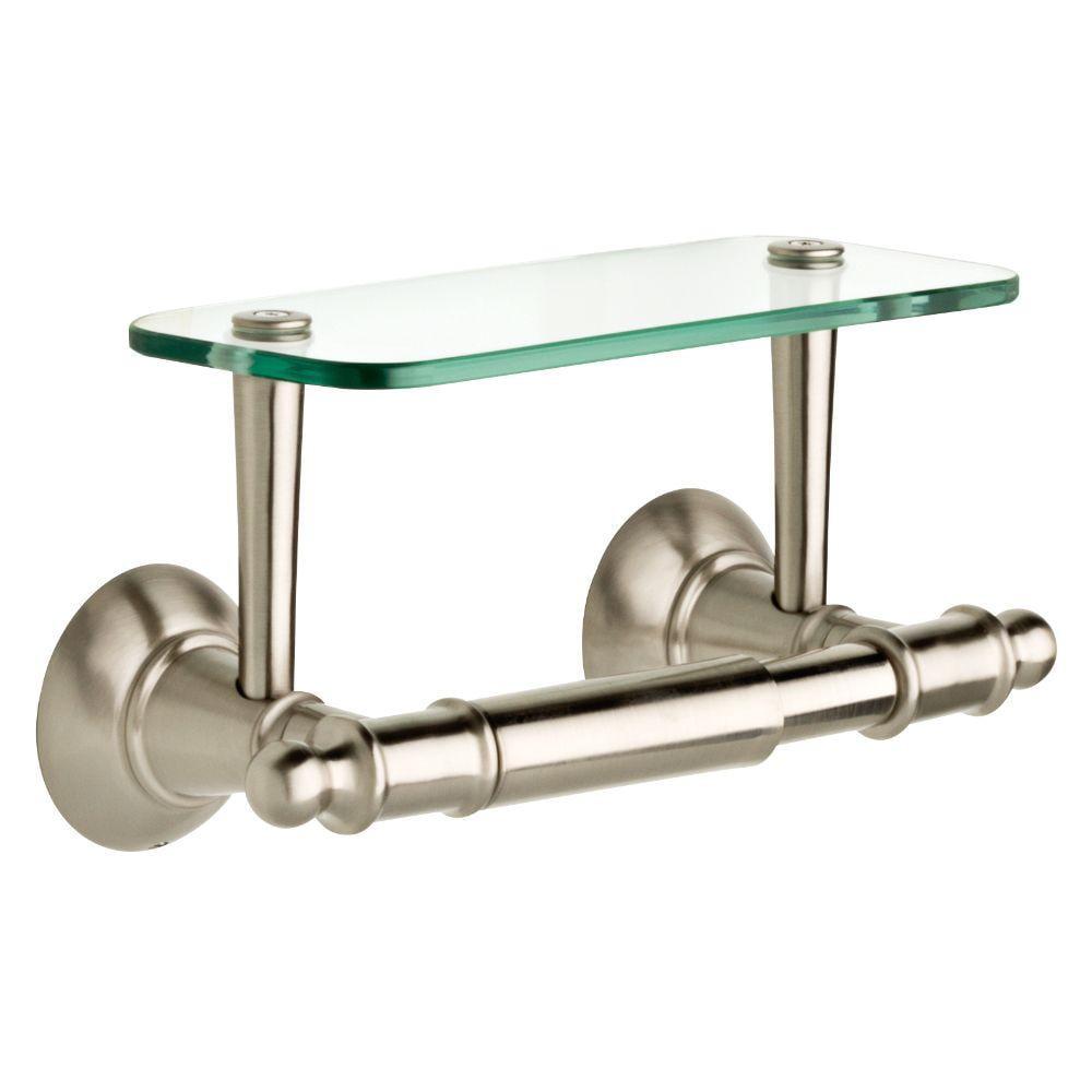 Brushed Nickel Wall-Mounted Toilet Paper Holder with Glass Shelf