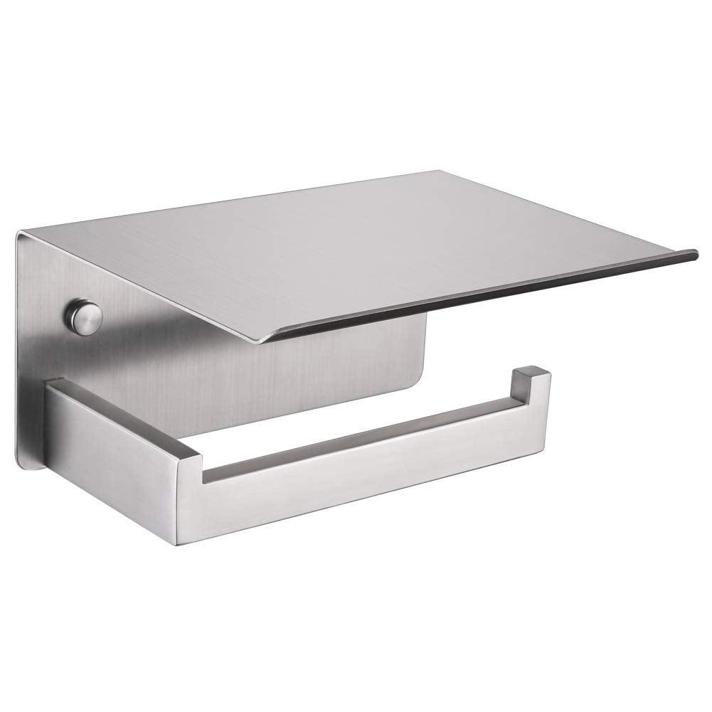 Brushed Nickel Wall Mounted Toilet Paper Holder With Phone Shelf - Durable, Stylish, Convenient For Modern Bathrooms