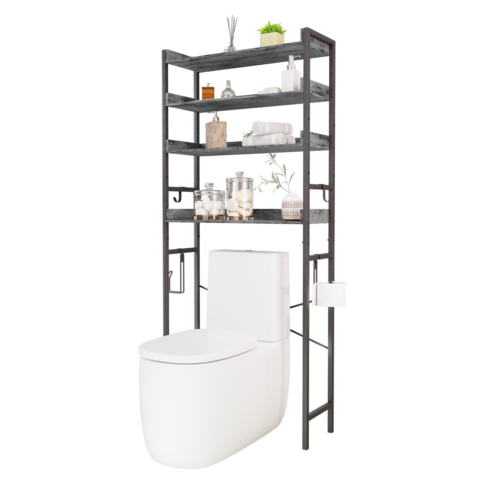 Over The Toilet Storage, 4-Tier Bathroom Organizer Over Toilet with Sturdy Bamboo Shelves, Multifunctional Toilet Shelf, Easy to Assemble and Saver Space, Gray