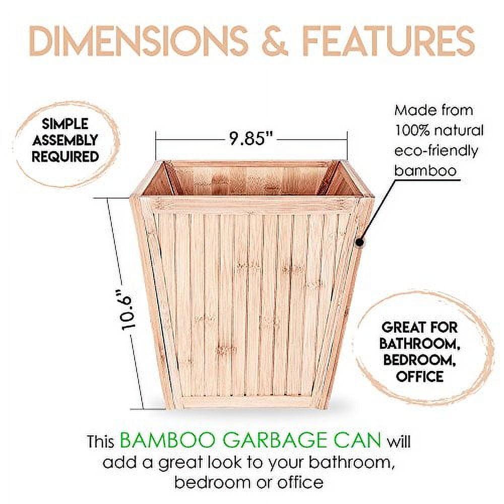 Natural Bamboo 10.6" Tall Wooden Wastebasket