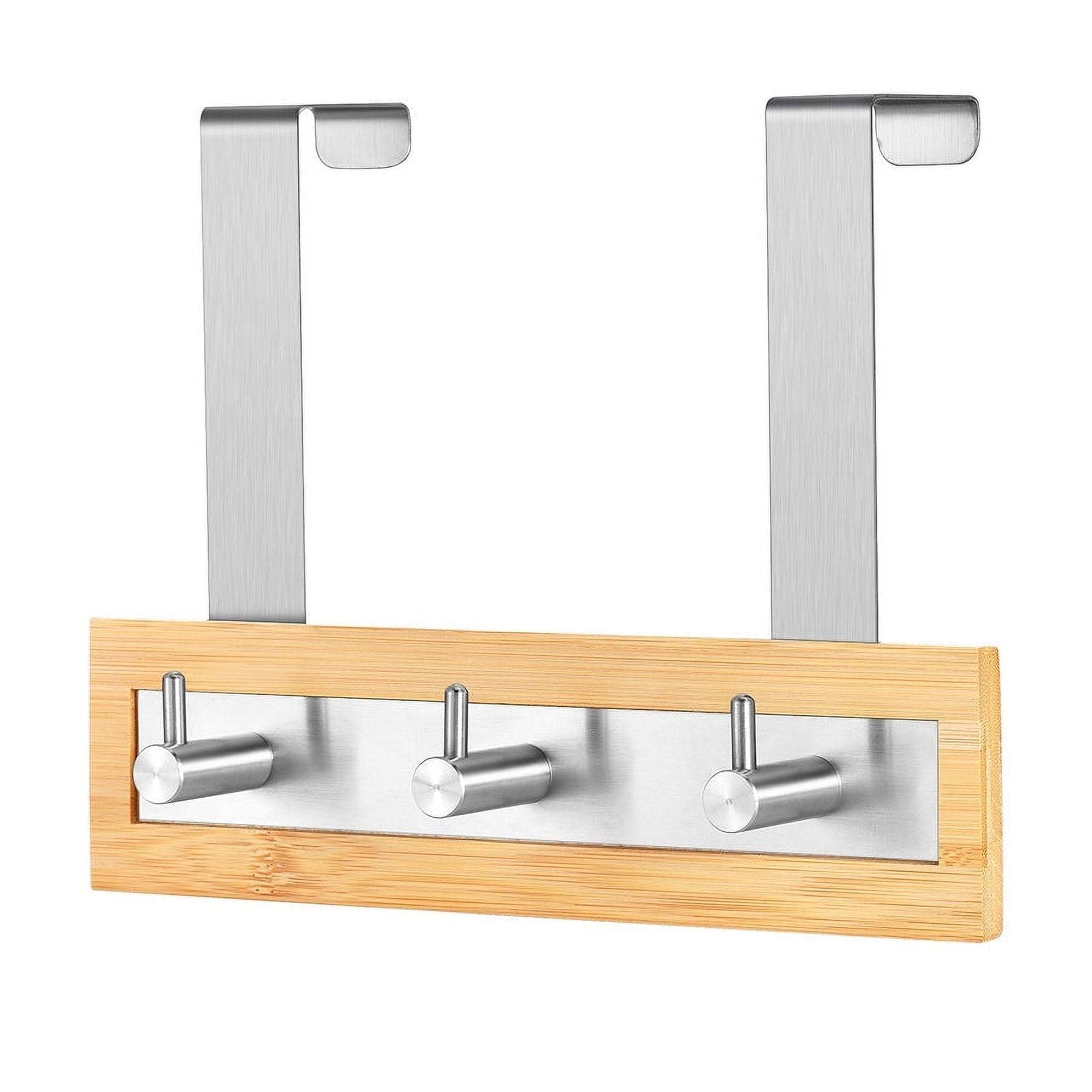 ToiletTree Products Bamboo and Stainless Steel Over-the-Door Hooks - 3 Hook Towel Rack for Bathroom, Utility, and Closet Organization