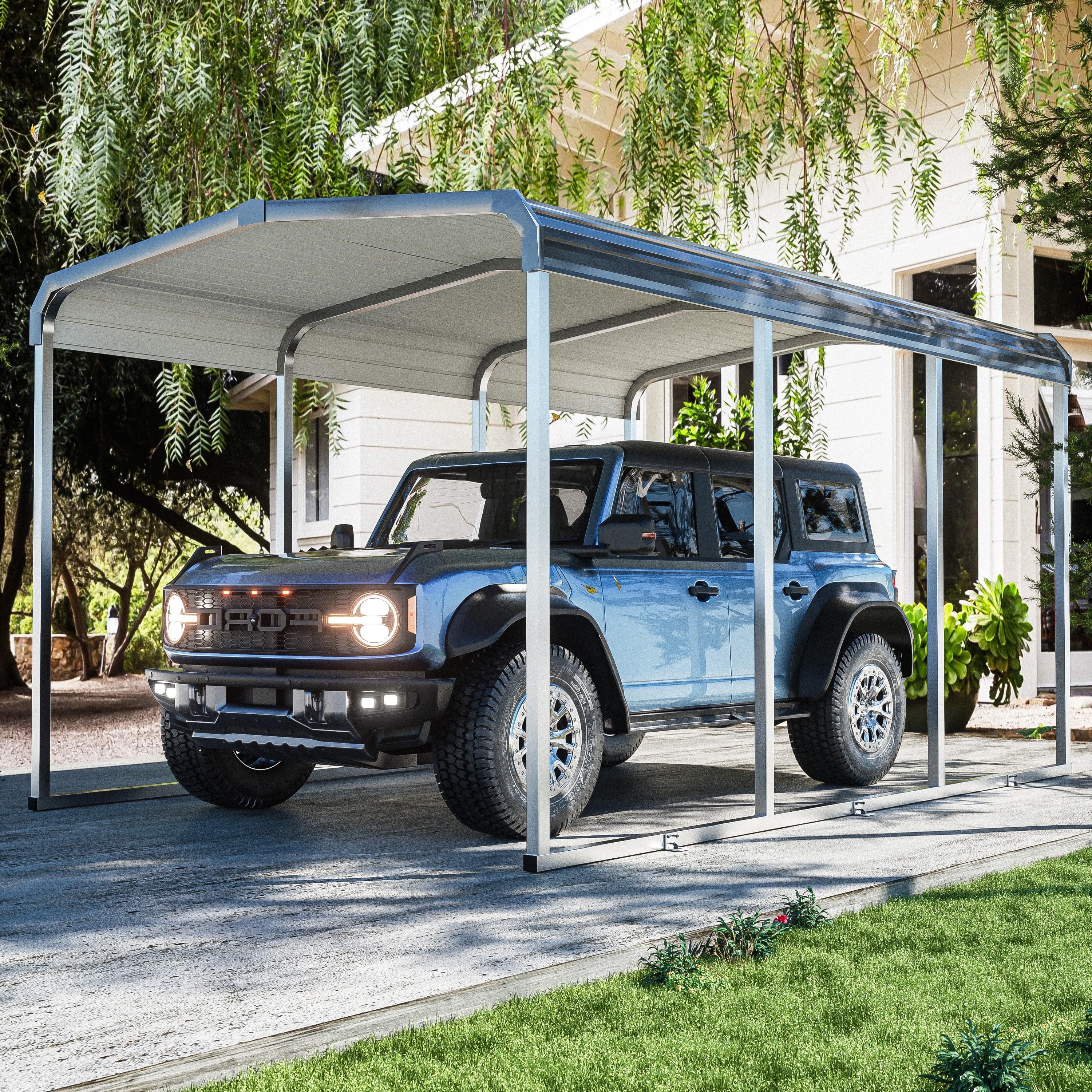 Tolead 12' x 20' Outdoor Metal Carport, Heavy Duty Galvanized Steel Car Canopy for Truck, SUV, Boat, Grey