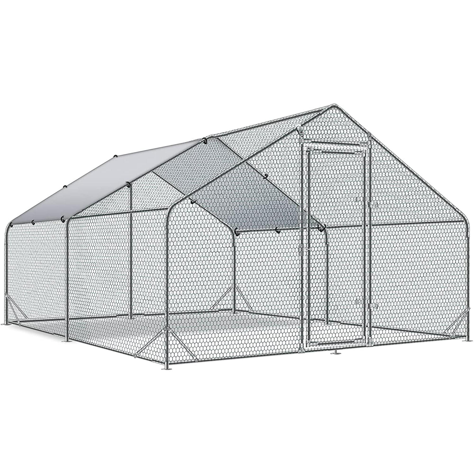 Tolead Large Metal Chicken Coop and Run with Tri-Supporting Wire Mesh, Silver Fits 20 Chickens, Ducks, Rabbits