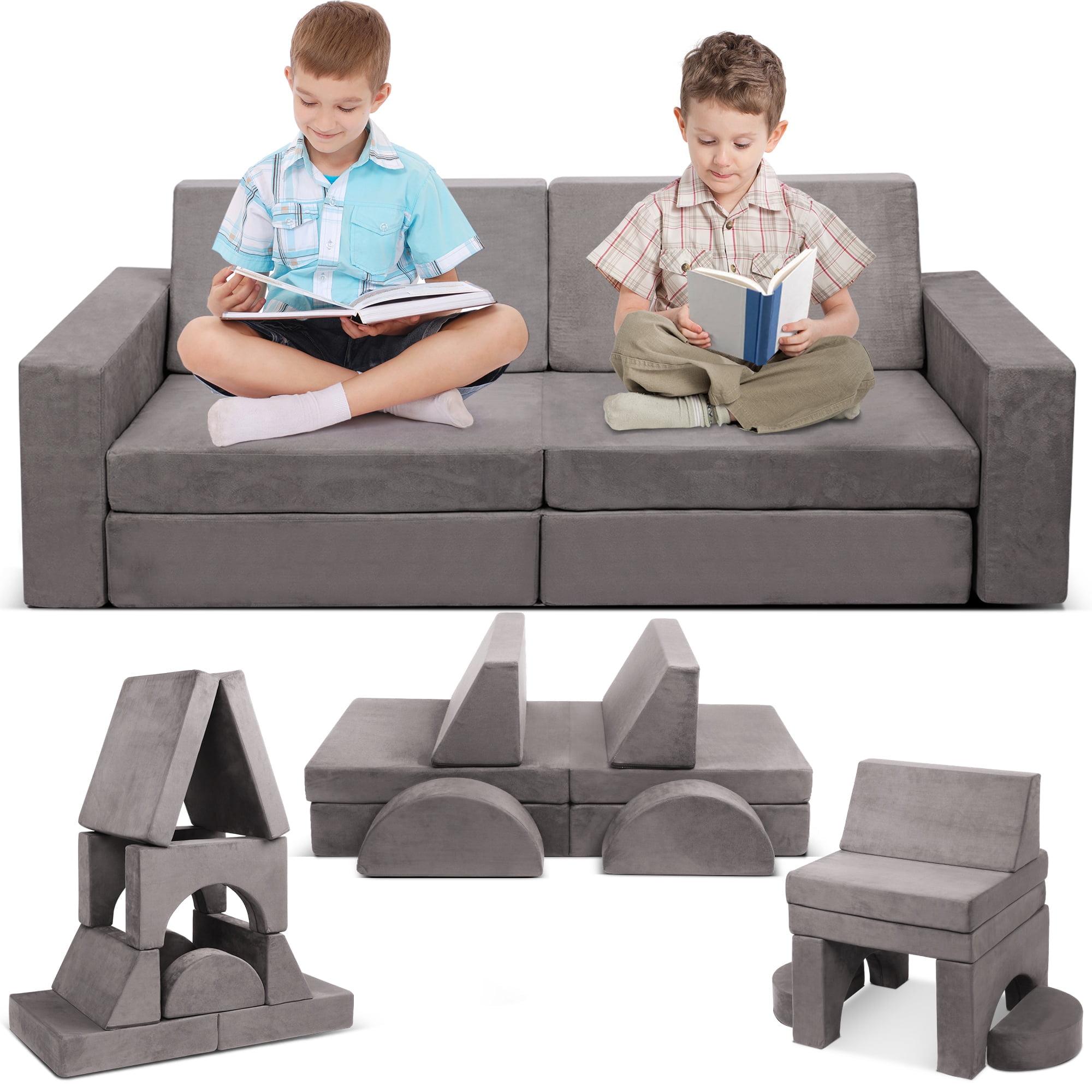 Tolead Modular Kids Play Couch Child Sectional Sofa, Imaginative Furniture Play Set for Creative Kids,Toddler to Teen Bedroom Furniture, Girls and Boys Playroom Convertible Sofa, Gray