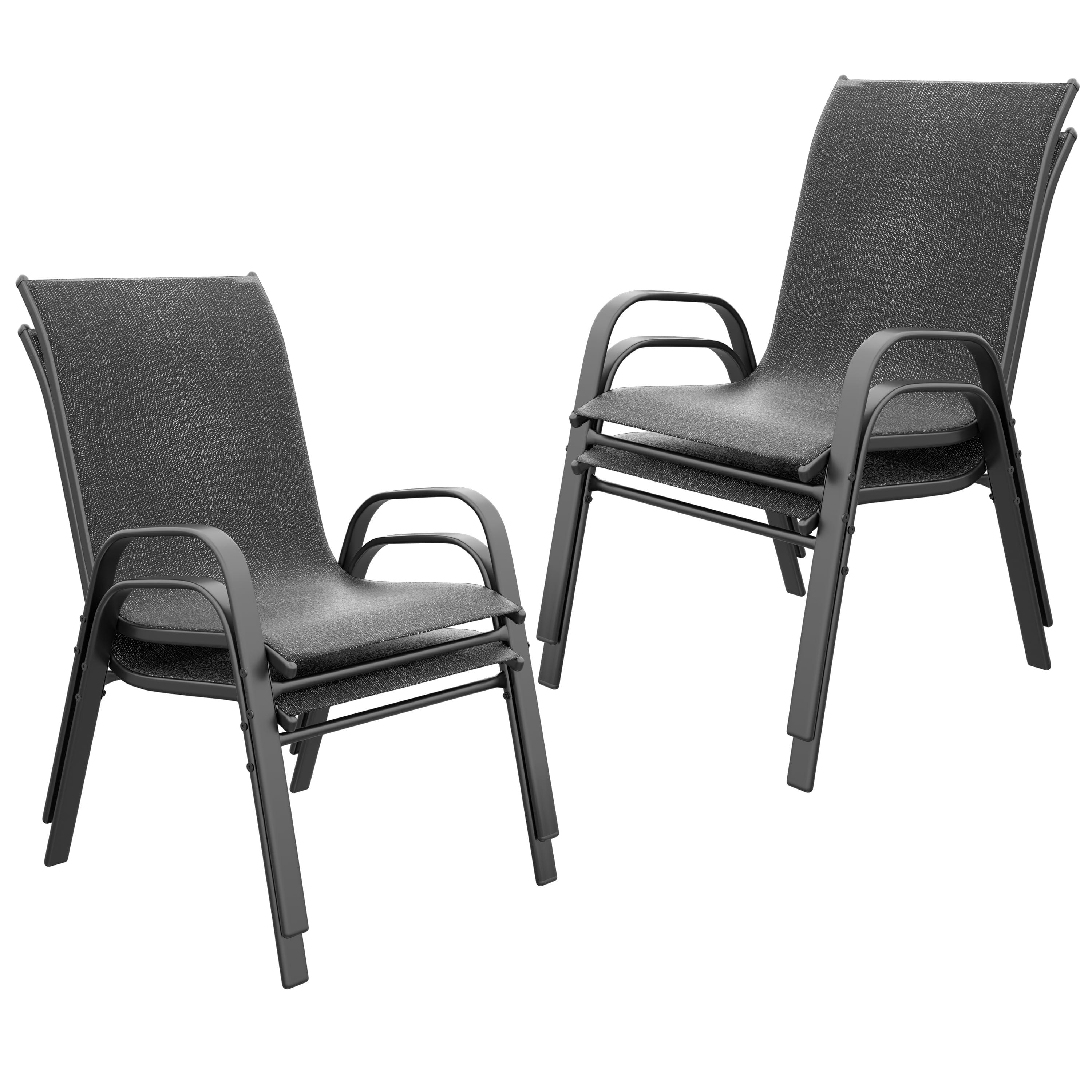 Gray Metal Outdoor Dining Armchairs Set of 4