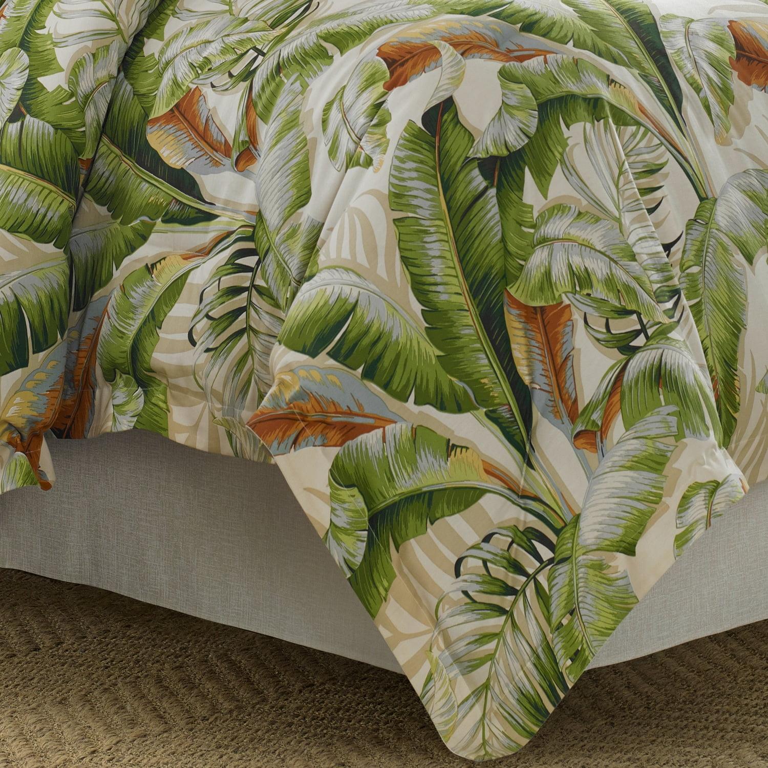 Ivory Queen Comforter Set with Tropical Palm Accents