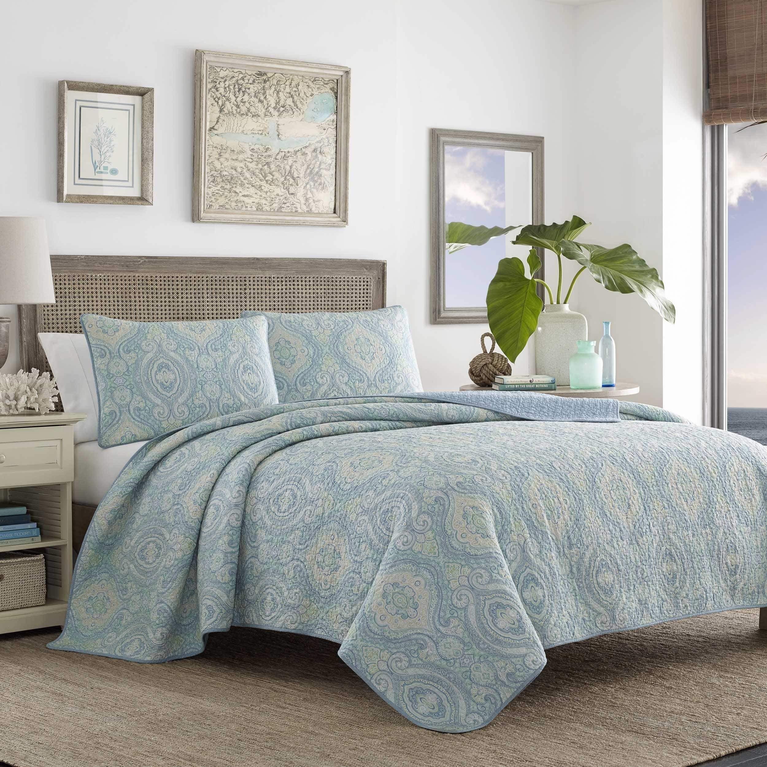 Twin Turtle Cove Quilt & Sham Set Turquoise/Aqua - Tommy Bahama: Cotton Bedding Set, Pre Washed, Reversible