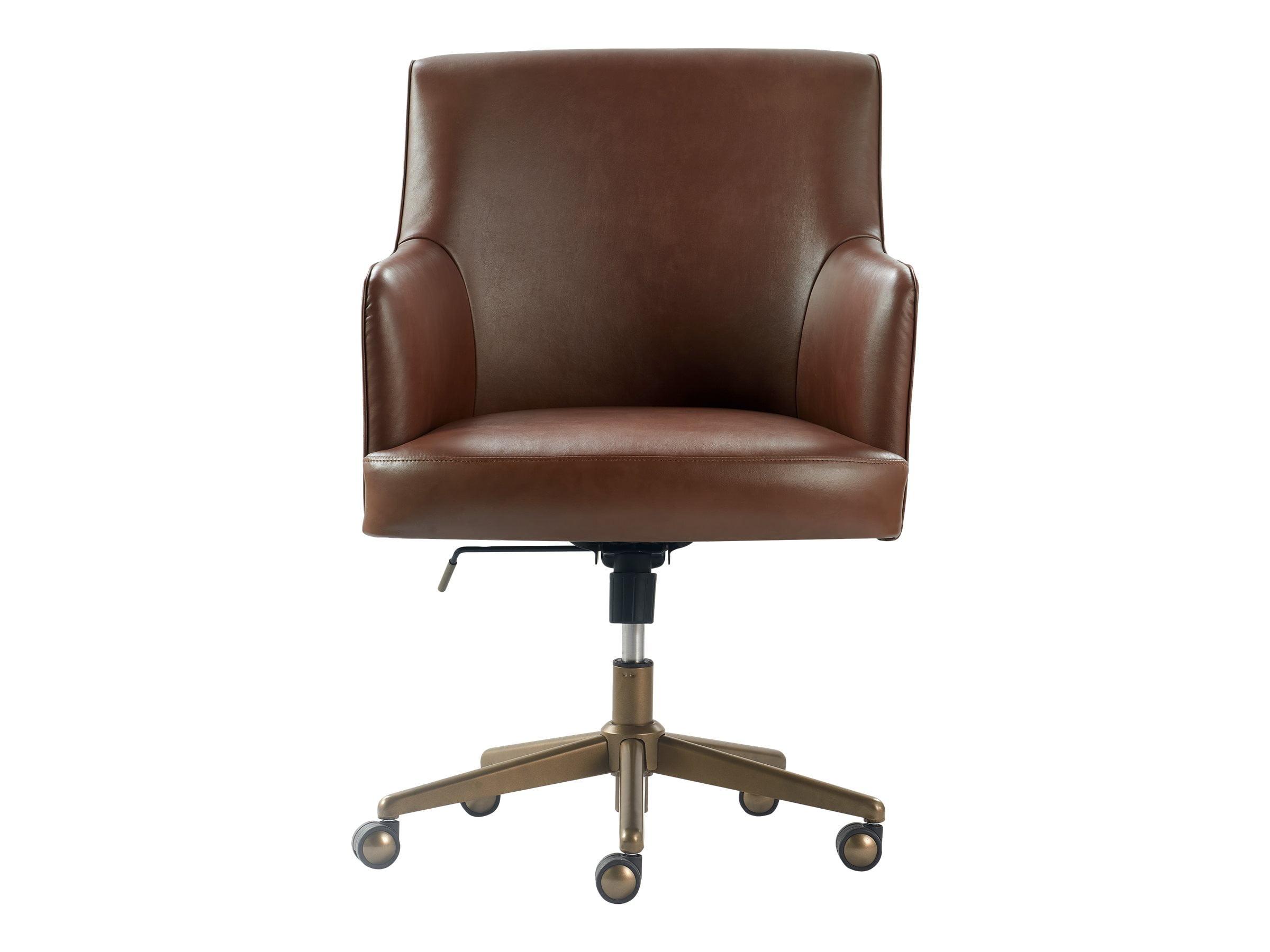 Modern Executive High-Back Swivel Office Chair in Cognac Brown Leather