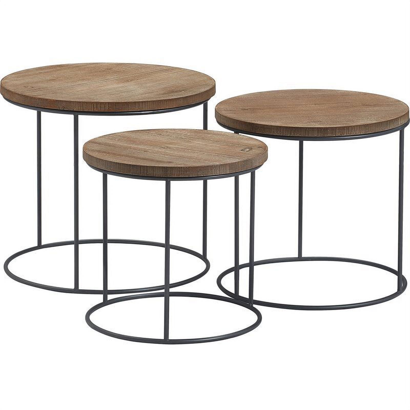 Berkshire 23" Round Distressed Wood and Metal Nesting Side Tables