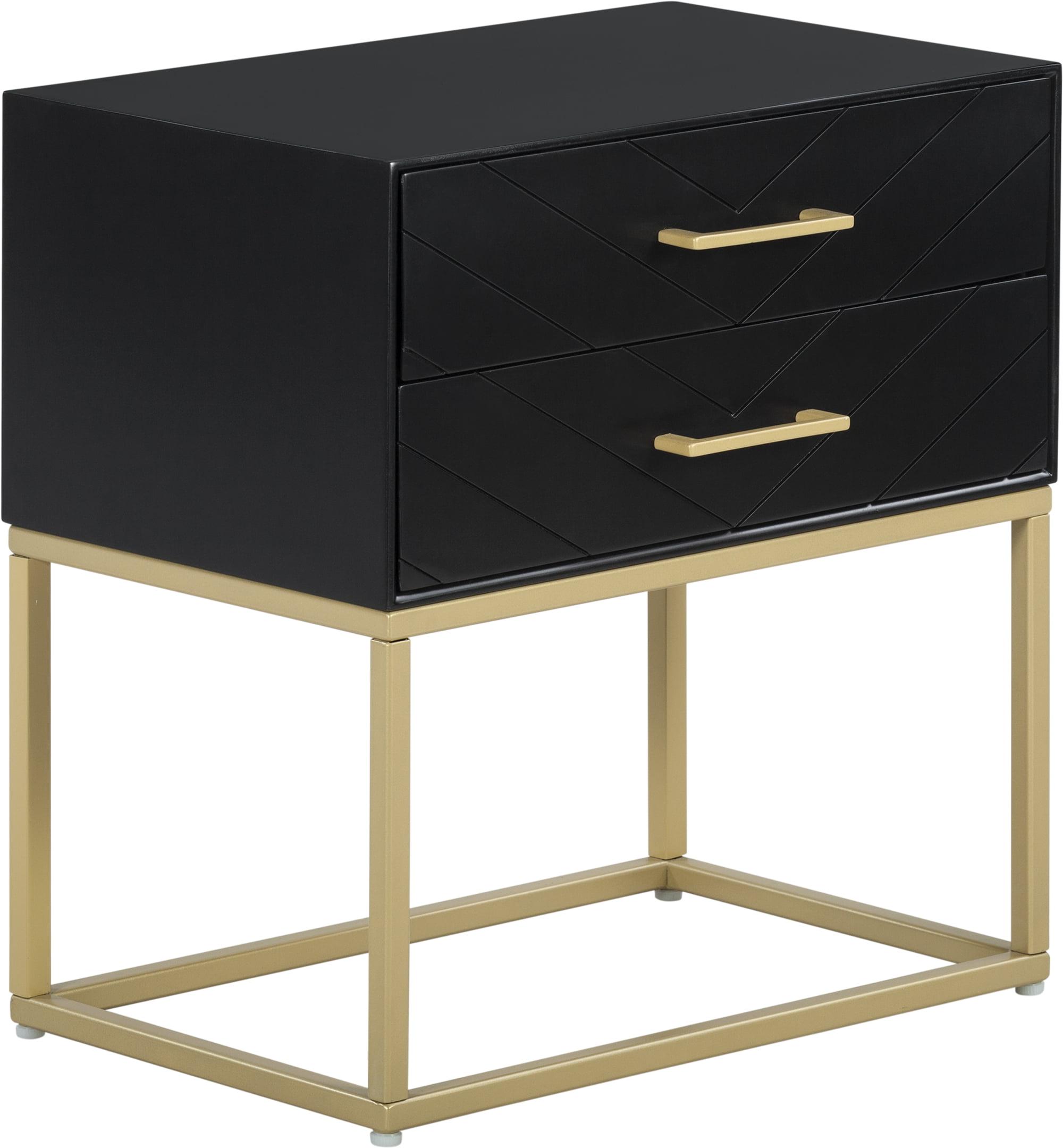 Ellias Compact Modern Side Table with Grooved Drawers, Black & Gold