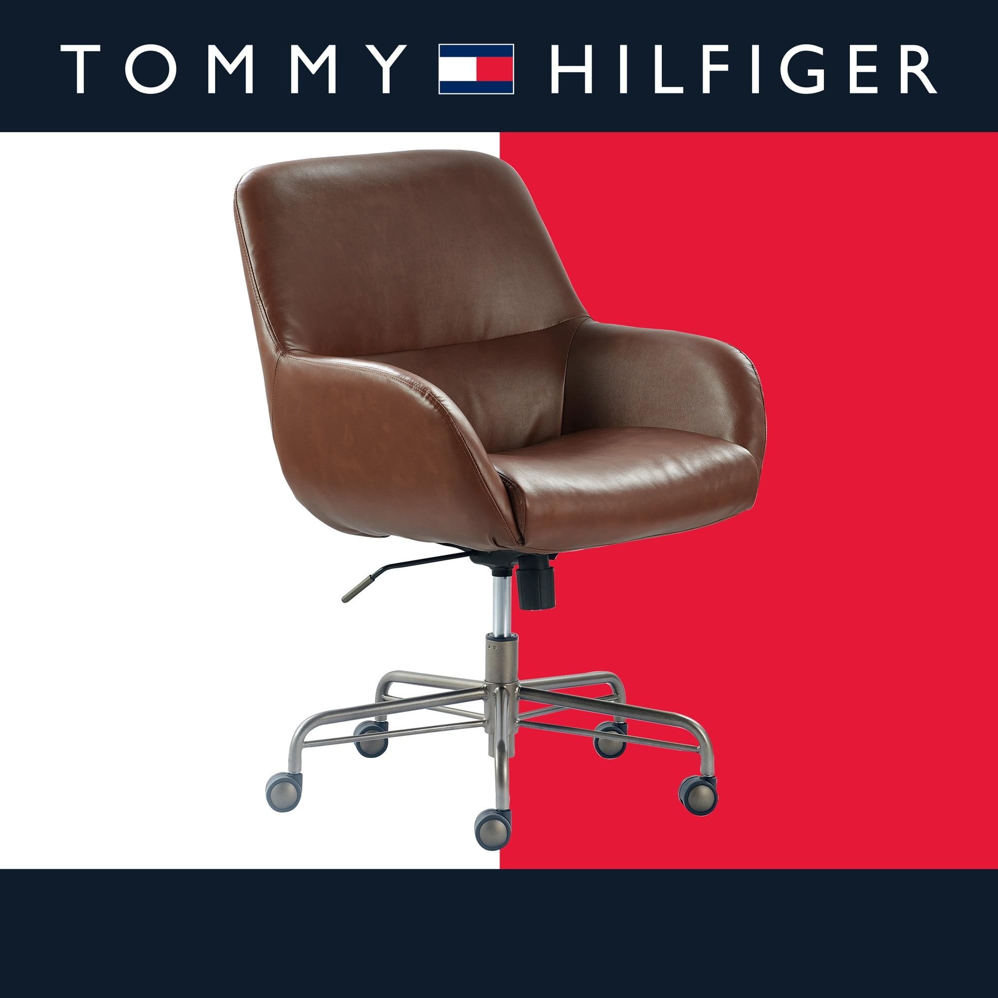 Forester Leather Office Chair Cognac Brown - Finch: Ergonomic, Padded Arms, Mid-Height Back, Metallic Base