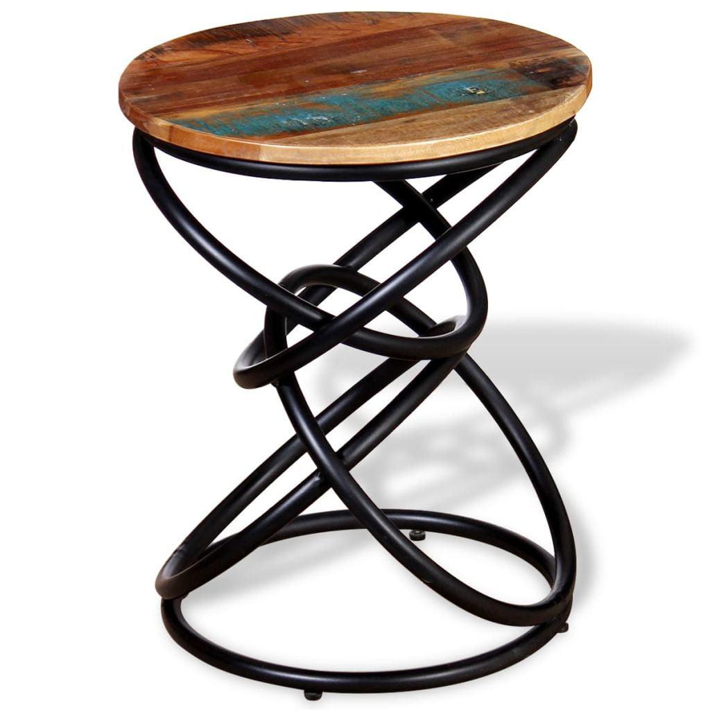 Vintage Artisan Round Wood & Metal End Table