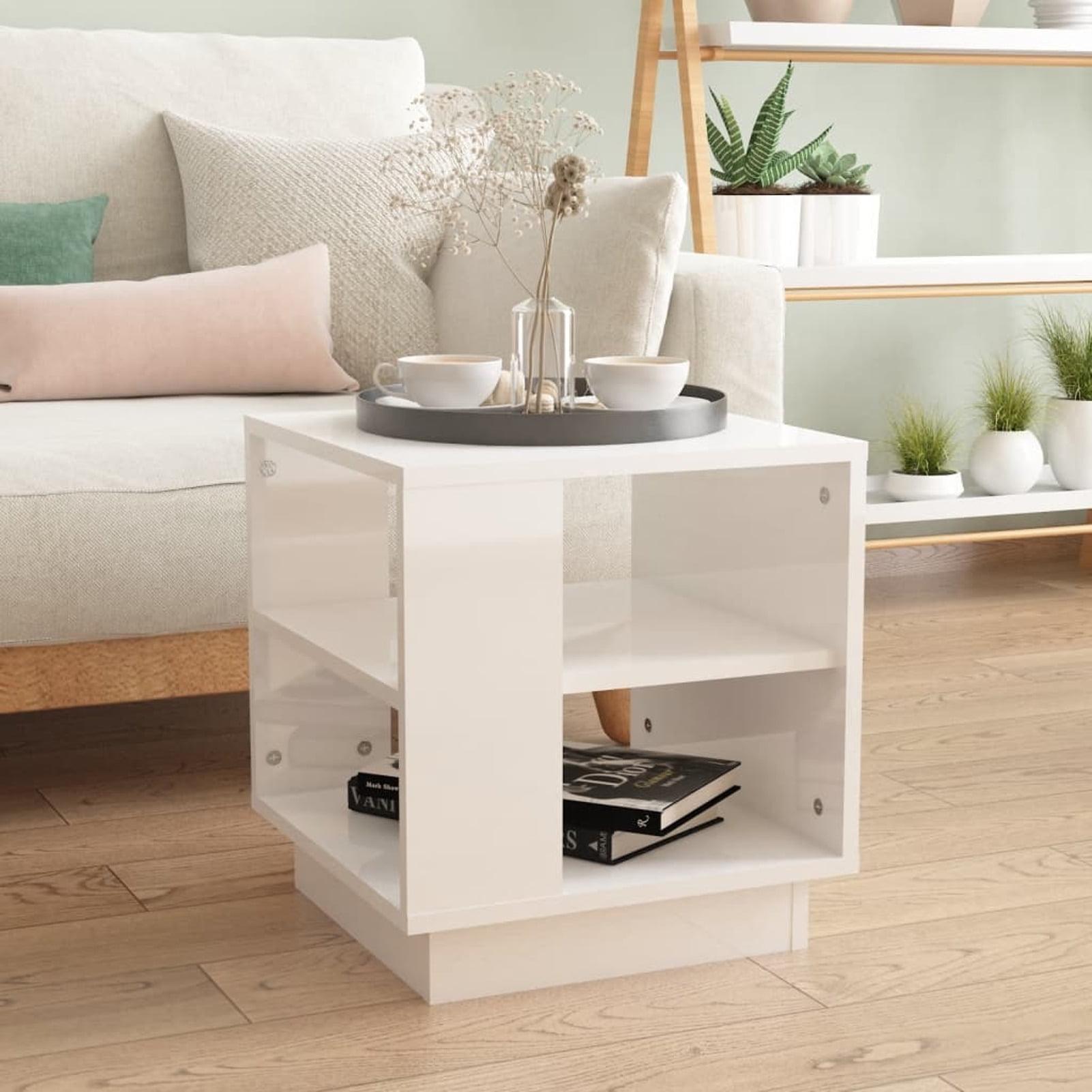 Modern High Gloss White Engineered Wood Coffee Table with Storage