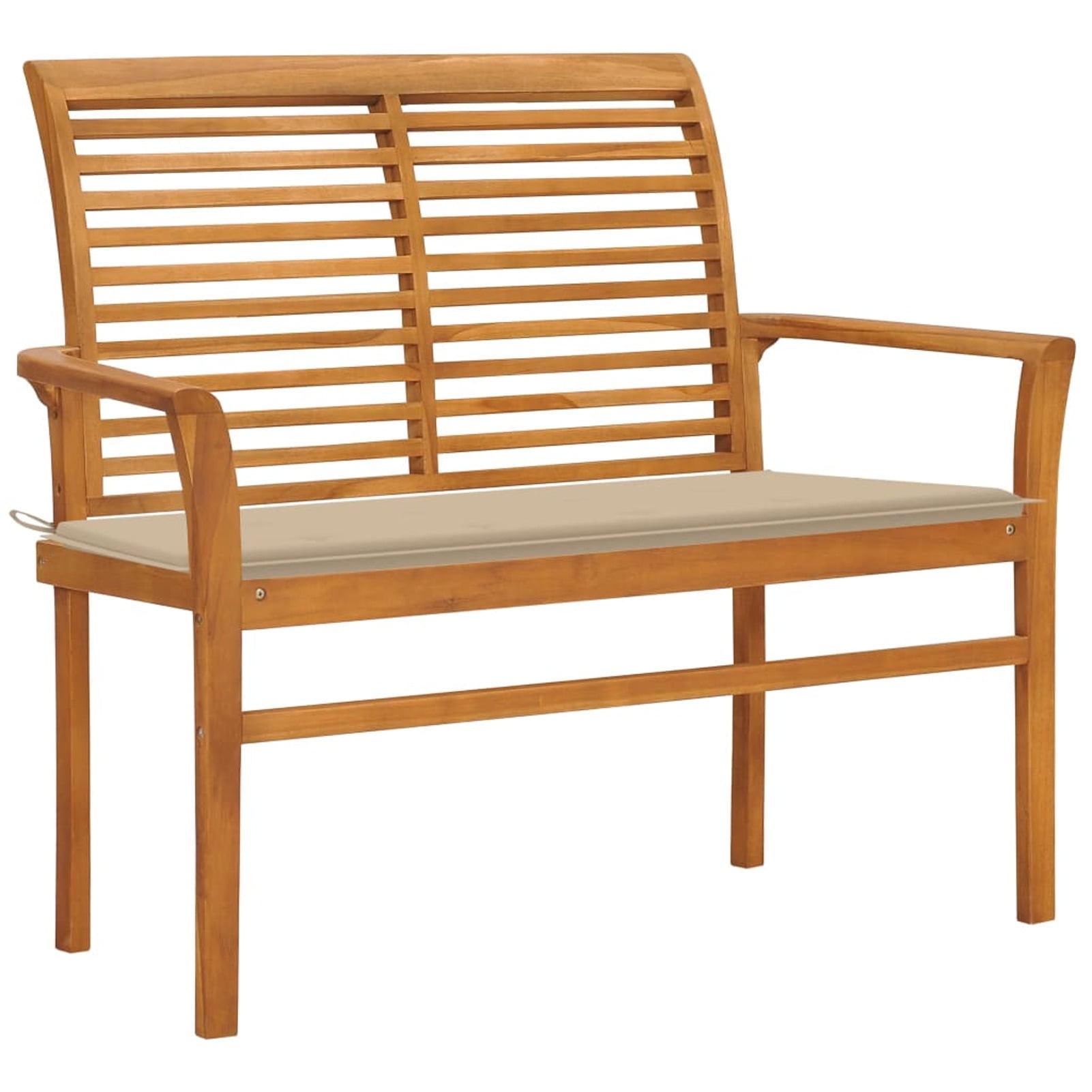 Outdoor Patio Bench Garden Bench with Cushion for Porch Solid Wood Teak