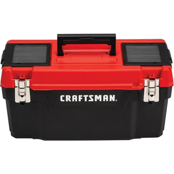 Craftsman Tool Box, Plastic, Black/Red, 20 in W x 10 in D x 10 in H