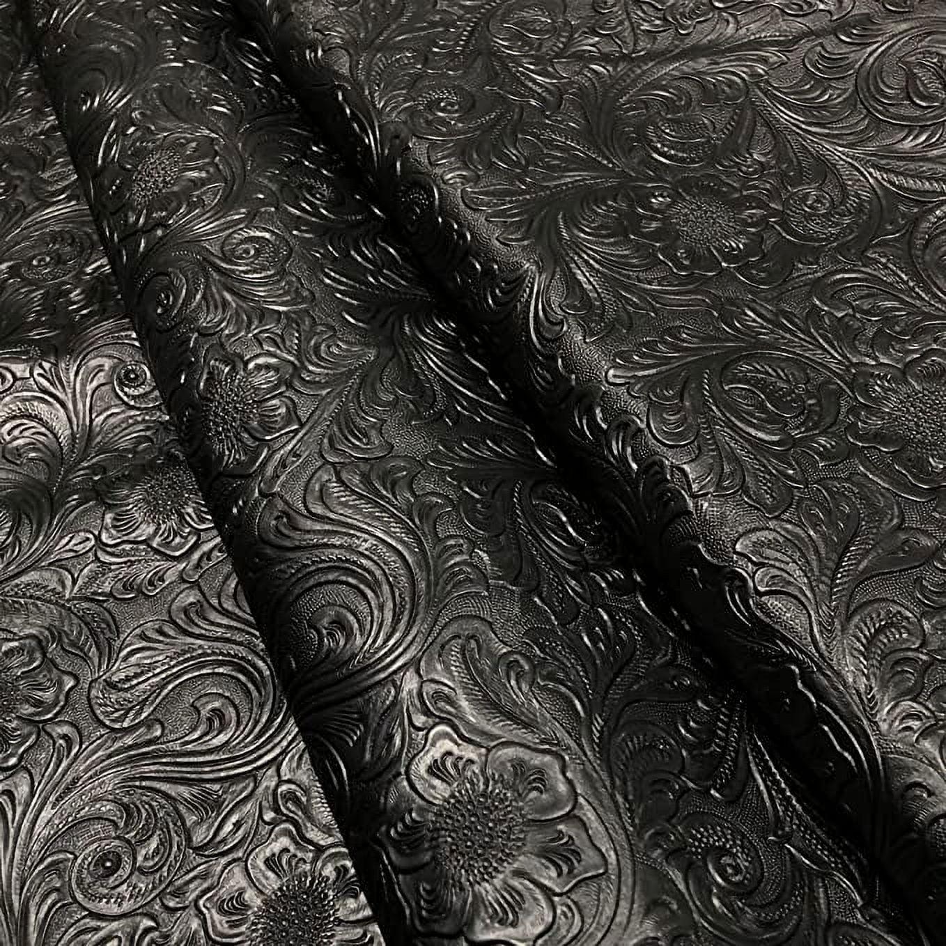 Black Floral Embossed Faux Leather Upholstery Fabric by the Yard