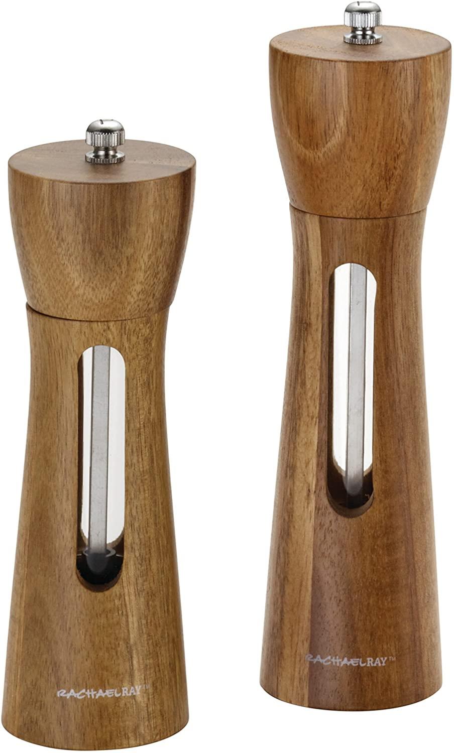 Acacia Wood Salt and Pepper Grinder Set with Stainless Steel