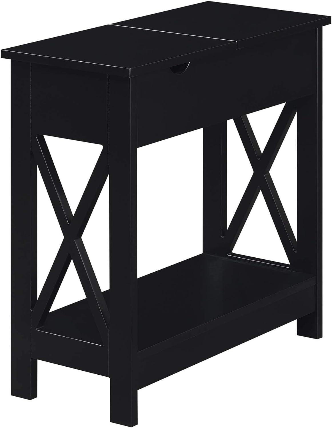 Black Wood Rectangular End Table with Charging Station