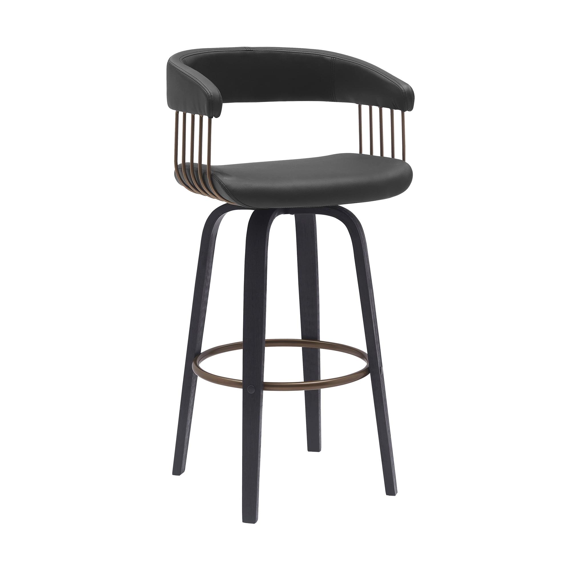 Topanga 26" Black Faux Leather Swivel Counter Stool with Metal Footrest