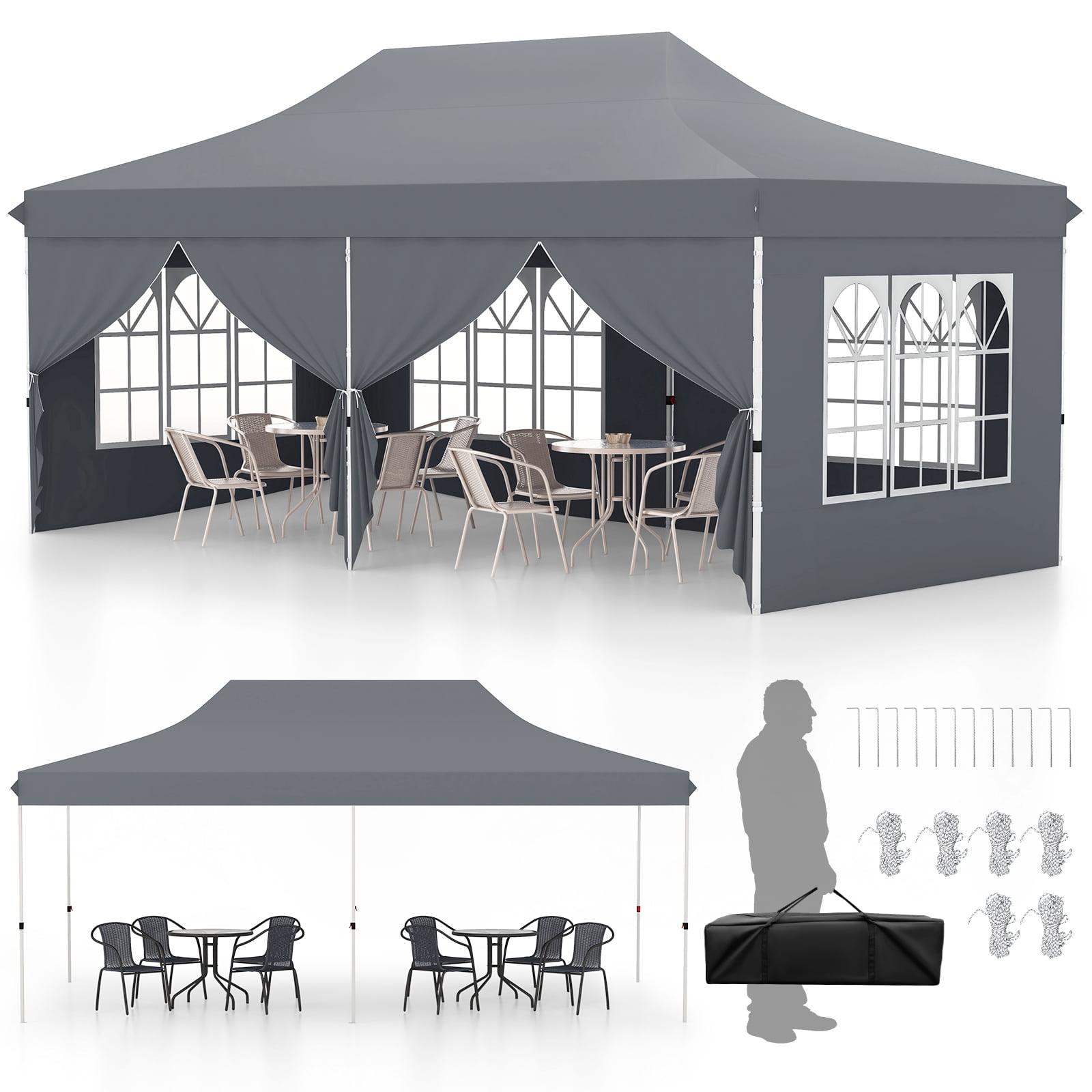 Gray 10x20 Waterproof Alloy Steel Pop-Up Canopy Tent with Sidewalls