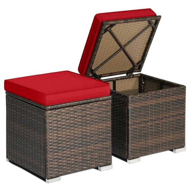Latitude Run® 2-Pieces Patio Ottoman Set Outdoor Wicker Stool With Storage