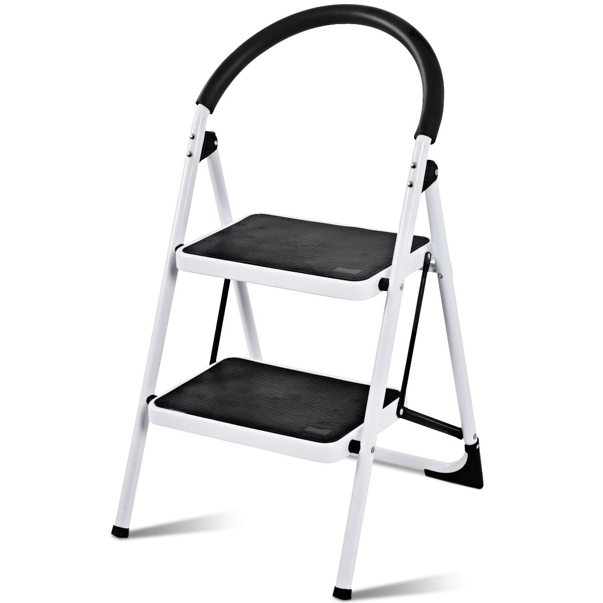 Black and White Foldable 2-Step Steel Ladder