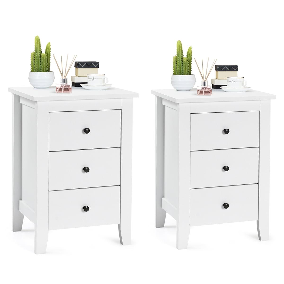 2PCS Nightstand End Beside Table Drawers Modern Storage Bedroom Furniture White