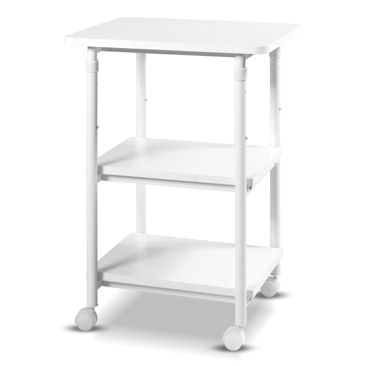 White Adjustable 3-Tier Rolling Printer Cart with Storage Shelves