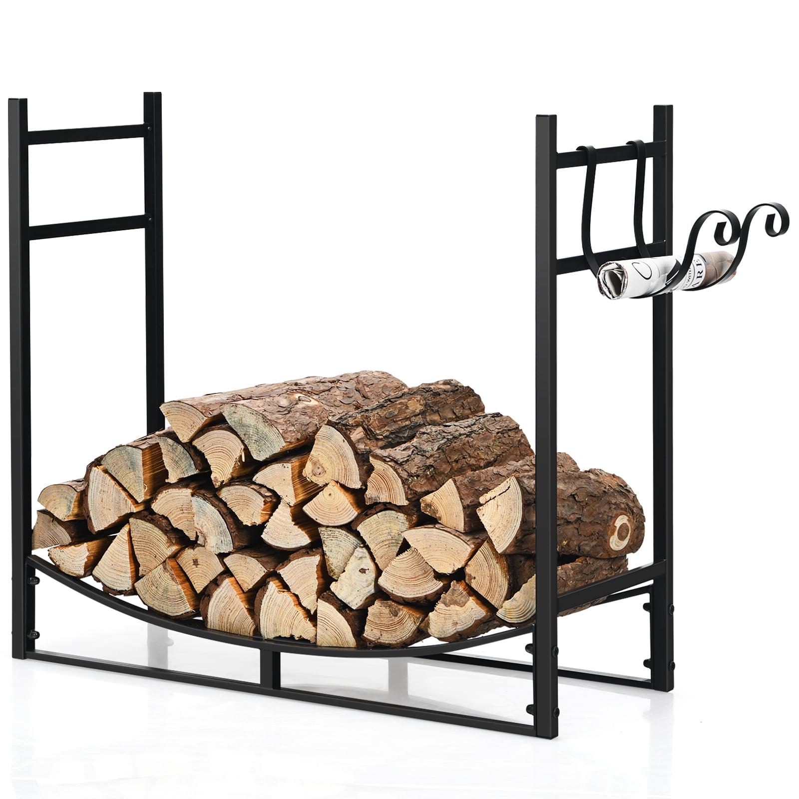 Tangkula 33" Firewood Rack with Kindling Holder 33" Fireplace Log Holder for Indoor&Outdoor Wood Stacker Lumbar Storage Organizer