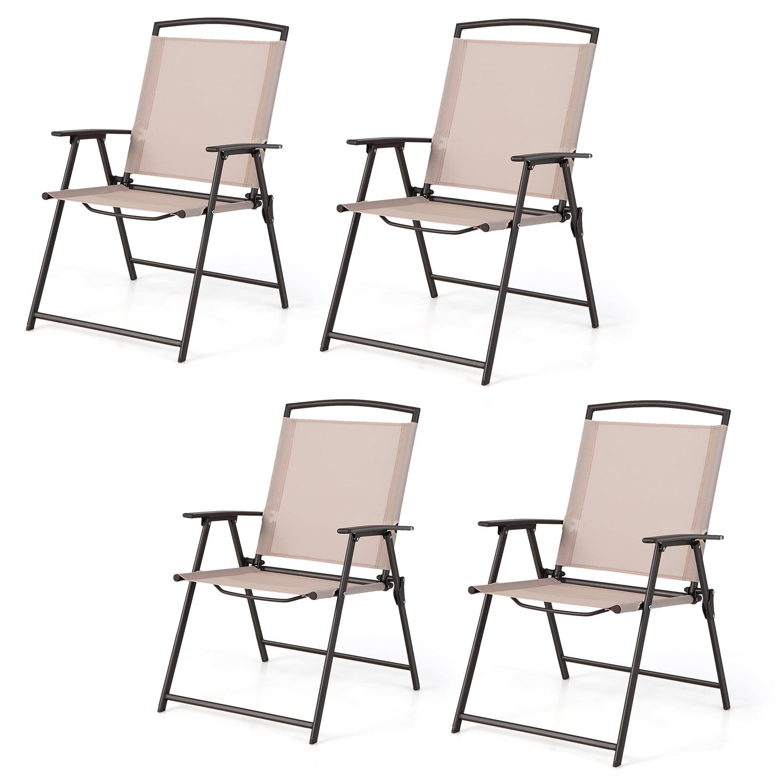 Beige Steel Frame Folding Patio Dining Chairs, Set of 4