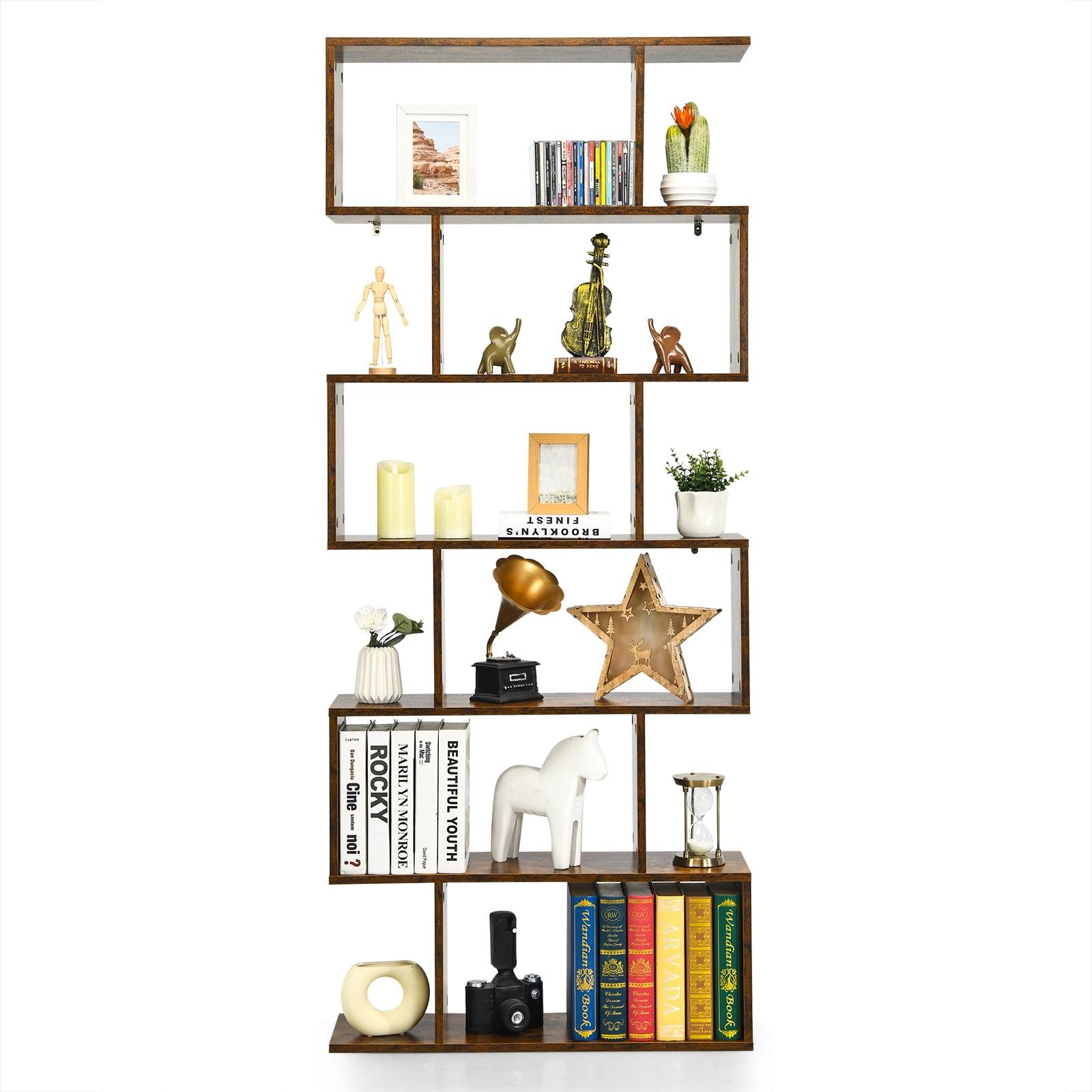 Modern 6-Tier S-Shaped Coffee Bookshelf in Engineered Wood