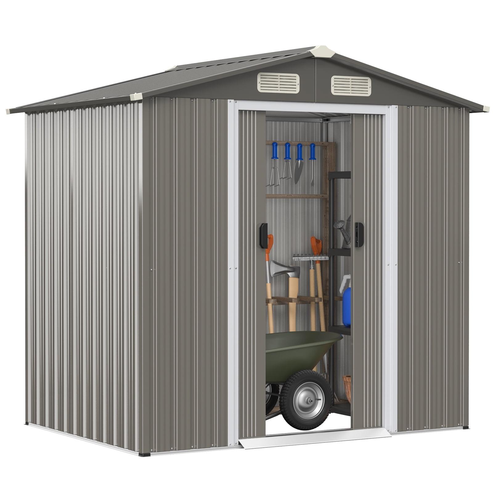 Metal Gray 6' x 4' Outdoor Storage Shed with Sliding Doors